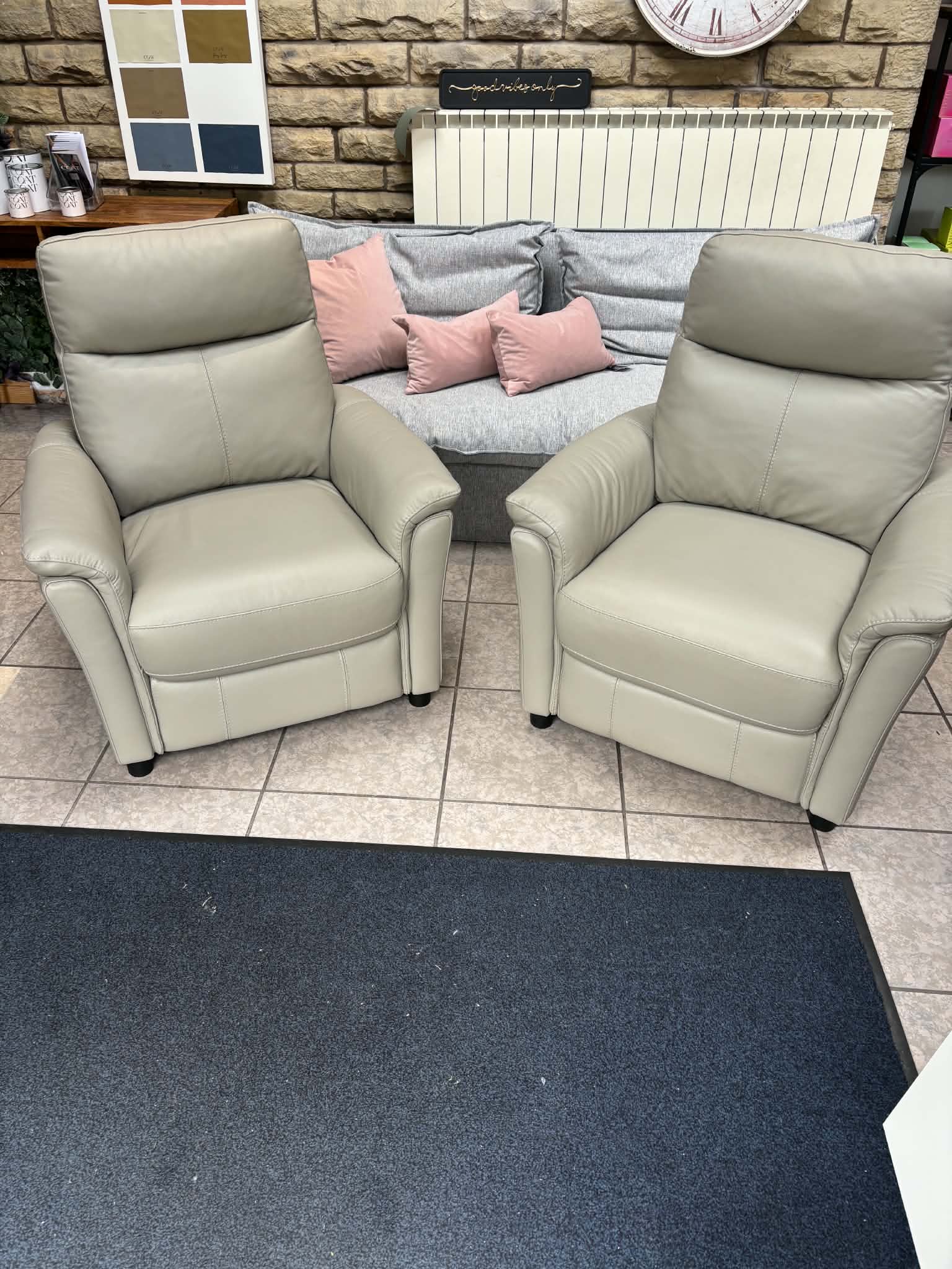 Rowan armchair in Silver / Grey leather (pair available)