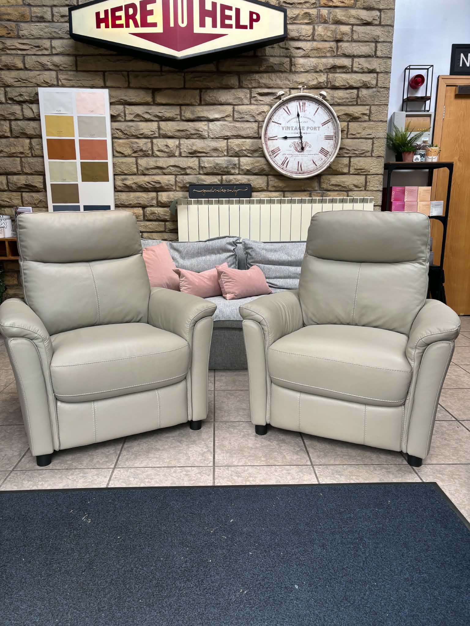 Rowan armchair in Silver / Grey leather (pair available)
