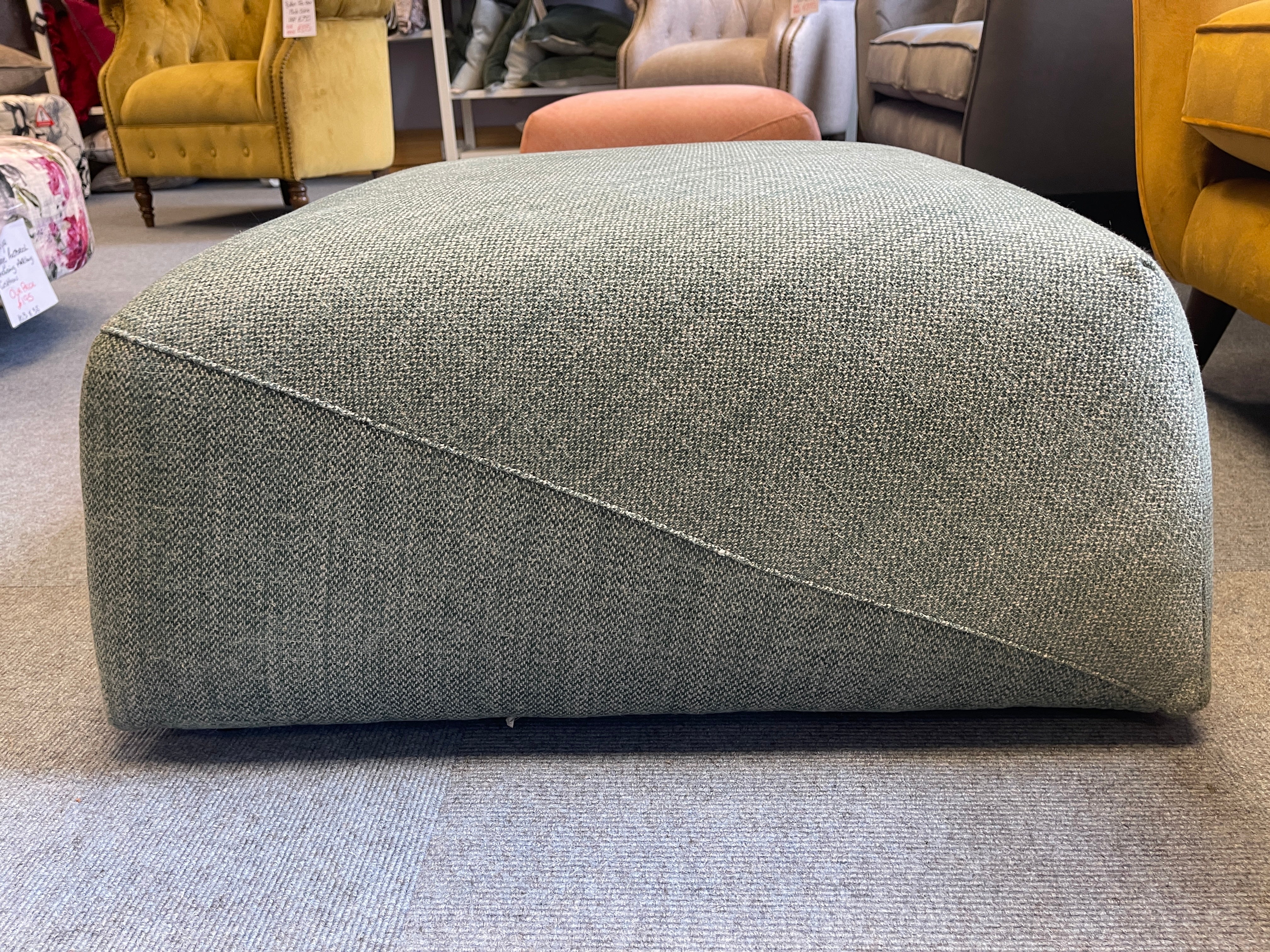 Sample square shape footstool in teal / duck egg weave