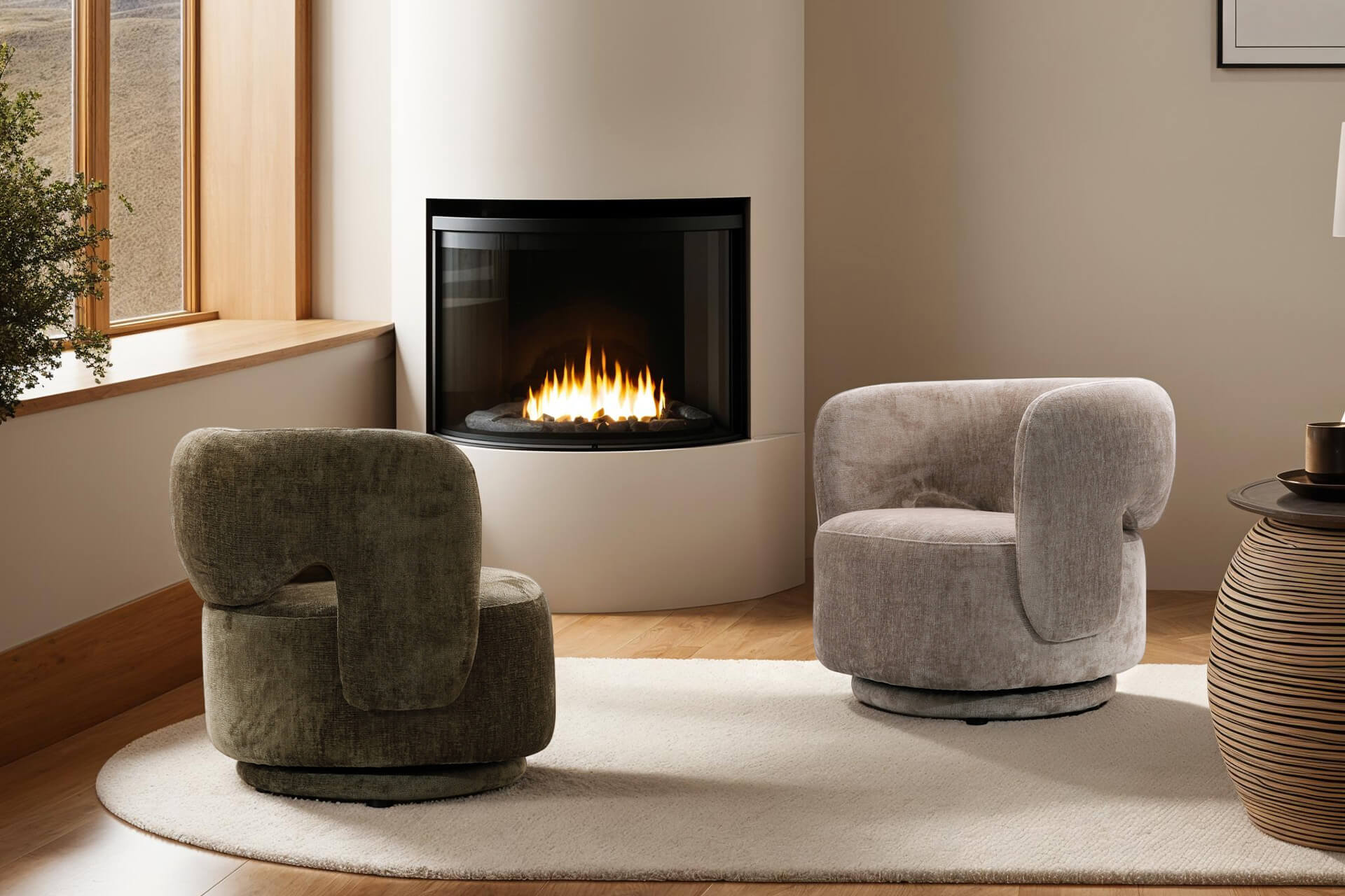 Kia swivel accent chair in stone chenille fabric