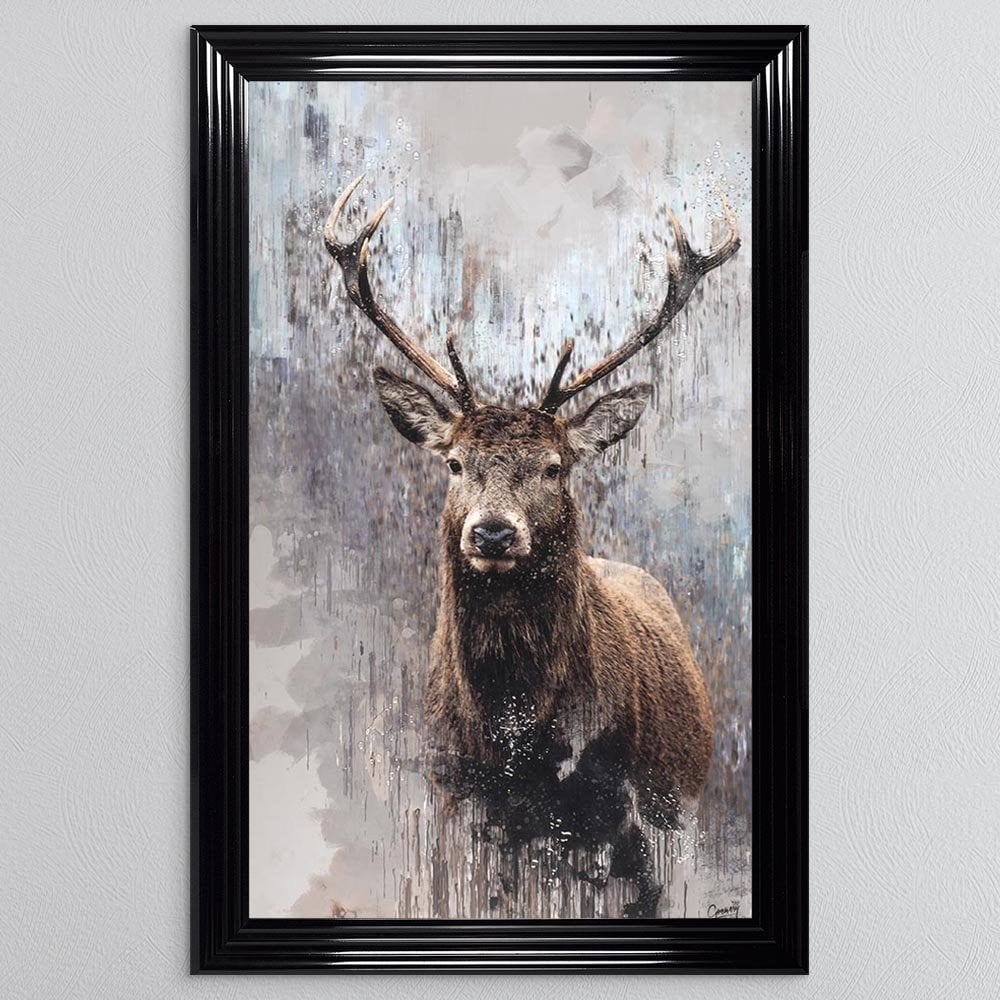Stag framed velvet touch wall art 75 x 105cm