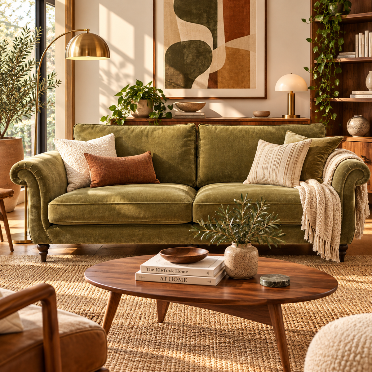 Buckingham XL 4 seater split sofa in Olive green Chenille fabric