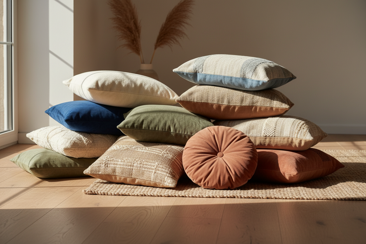 pile of cushions on the floor