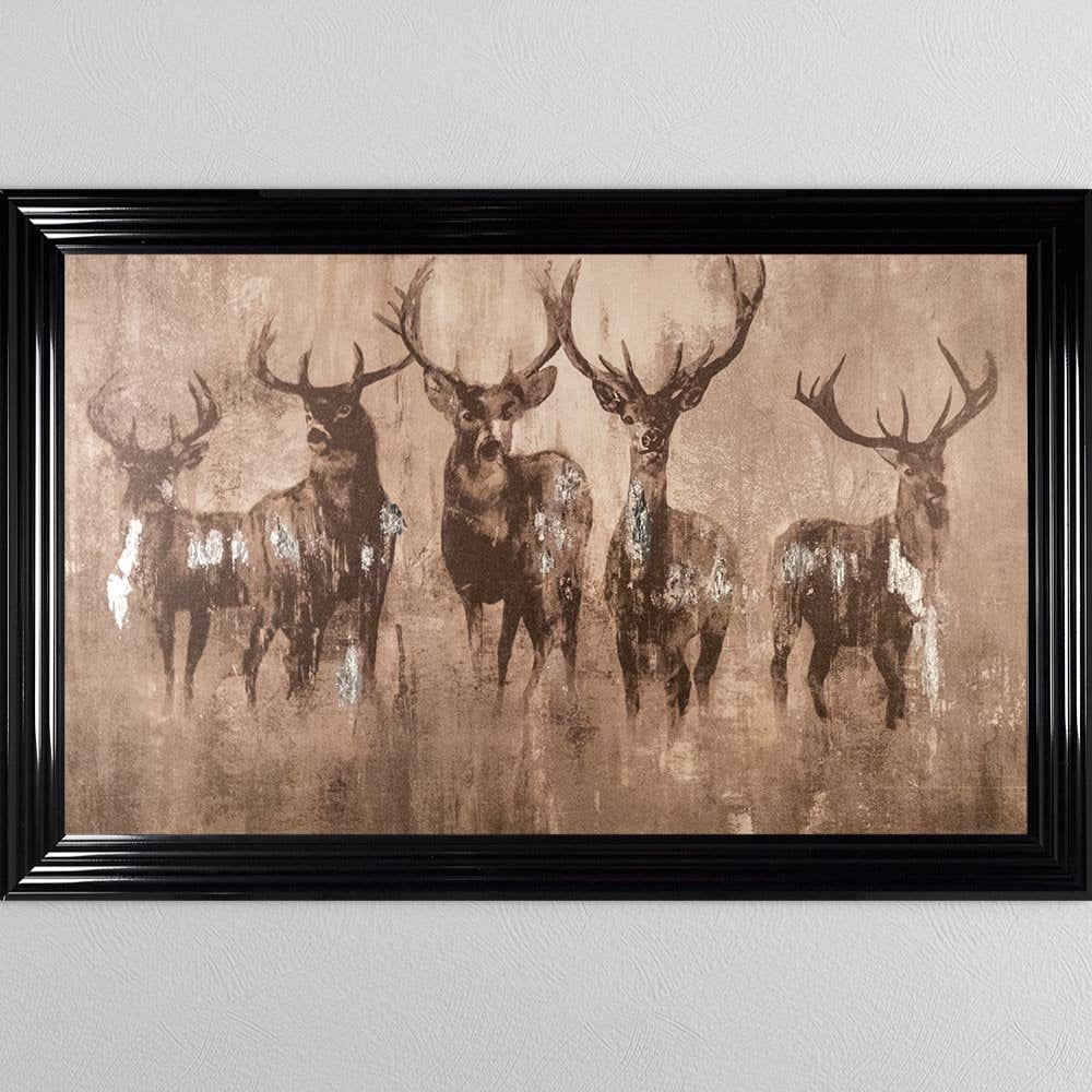 XL Stag Family framed wall art 75 x 115cm