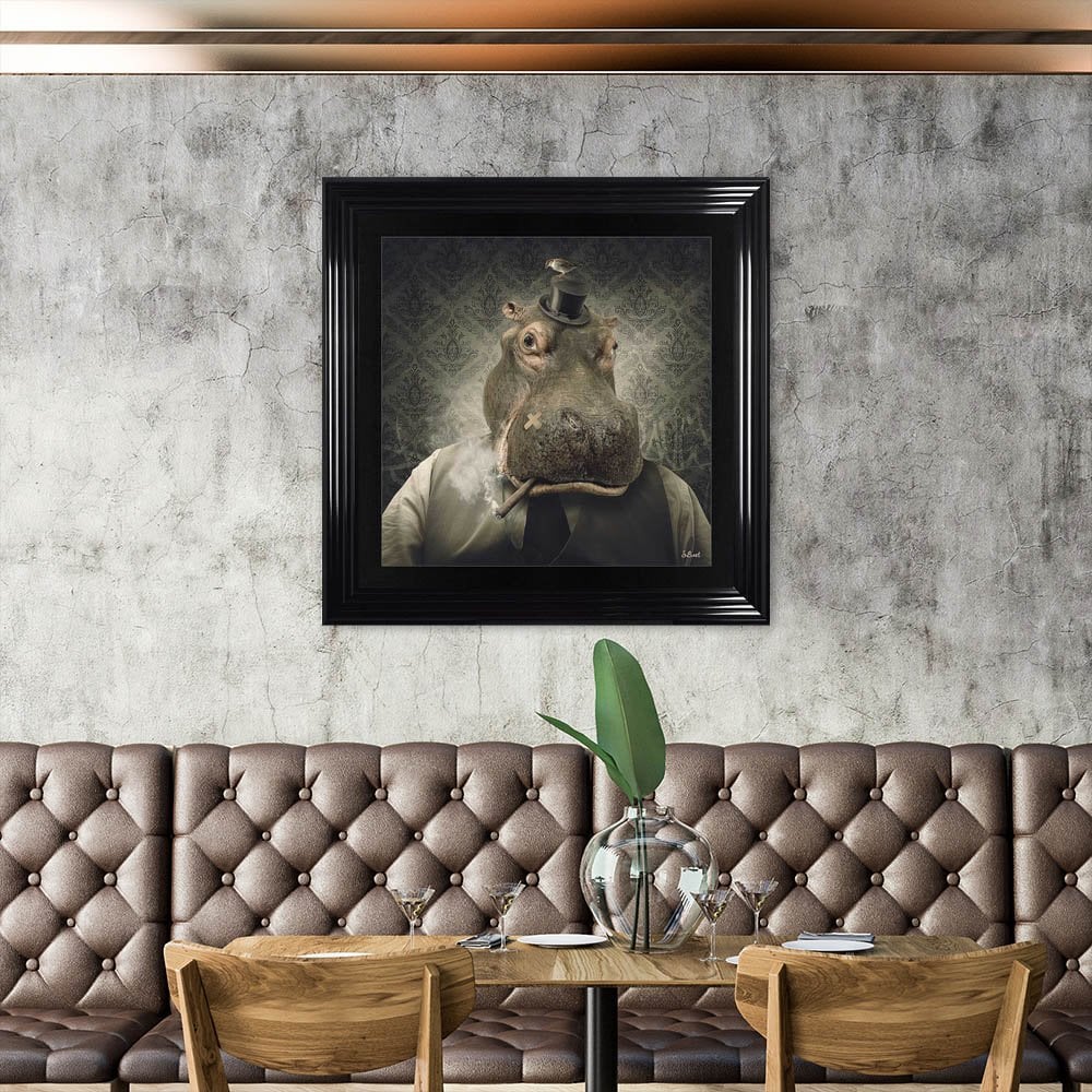 Sylvain Binet Hippo Mafia framed art 90cm x 90cm
