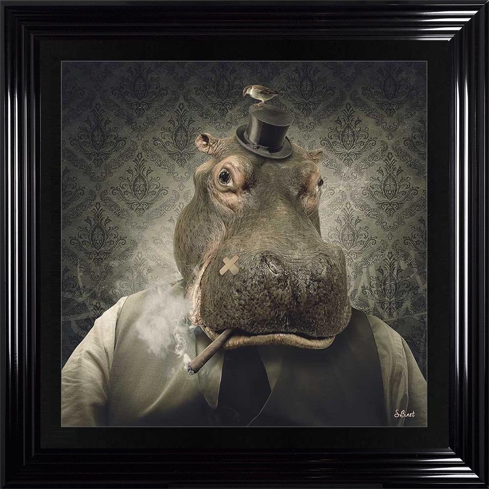 Sylvain Binet Hippo Mafia framed art 90cm x 90cm