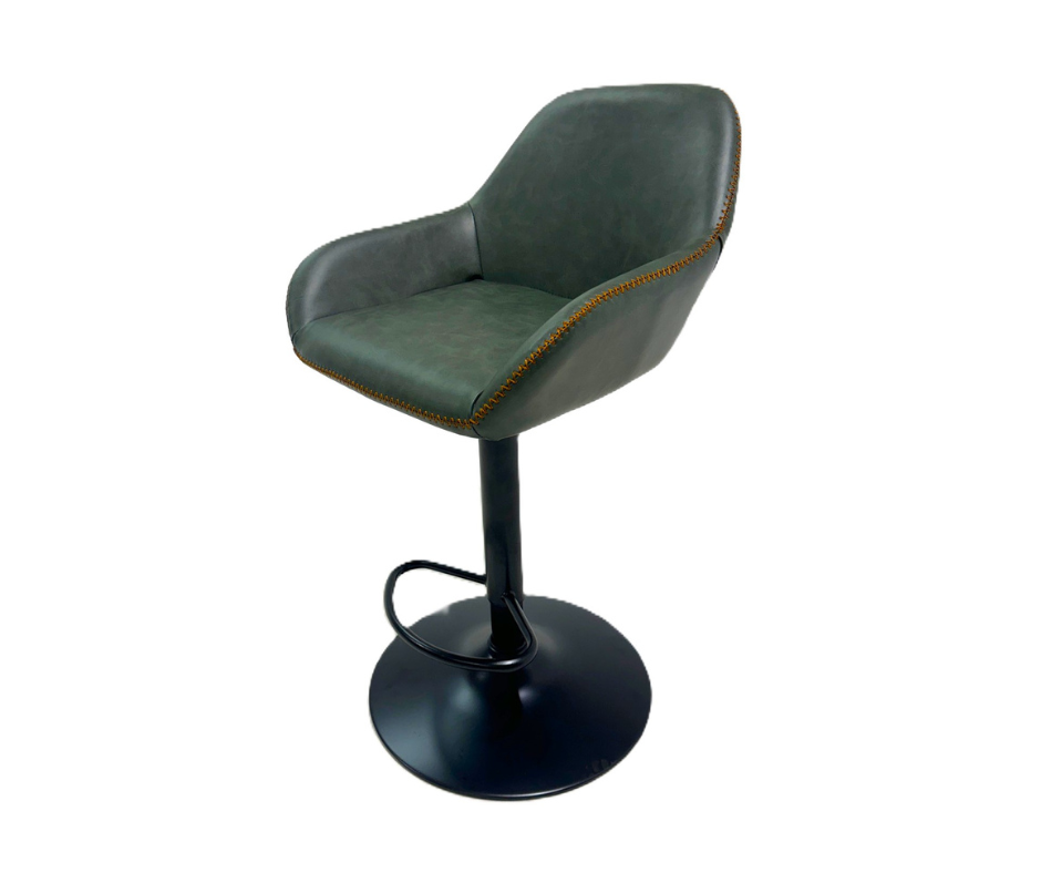 Chevy gas lift bar stool in Green vegan leather - Pair of 2