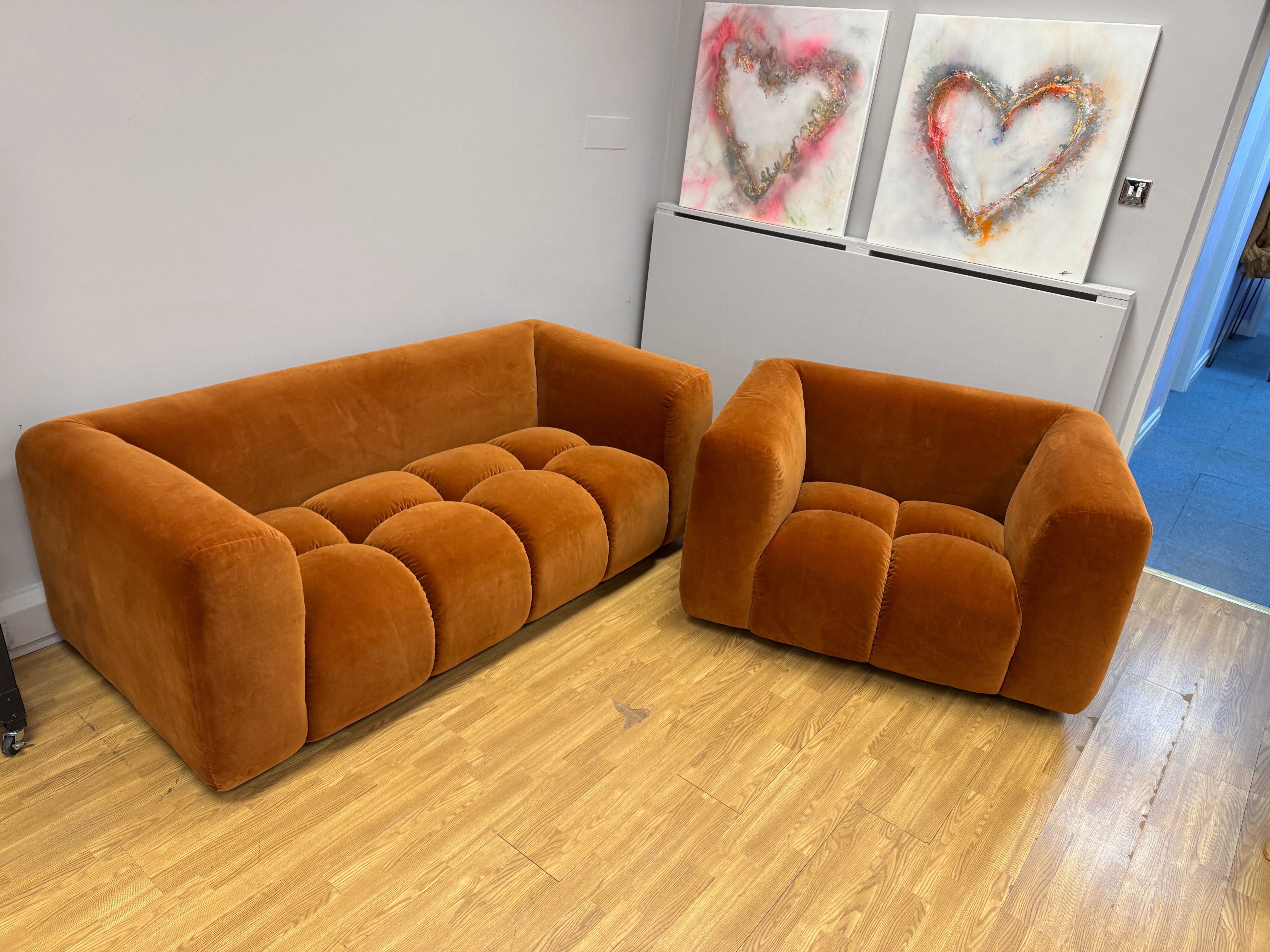 Reef bubble style armchair in Marmalade orange velvet