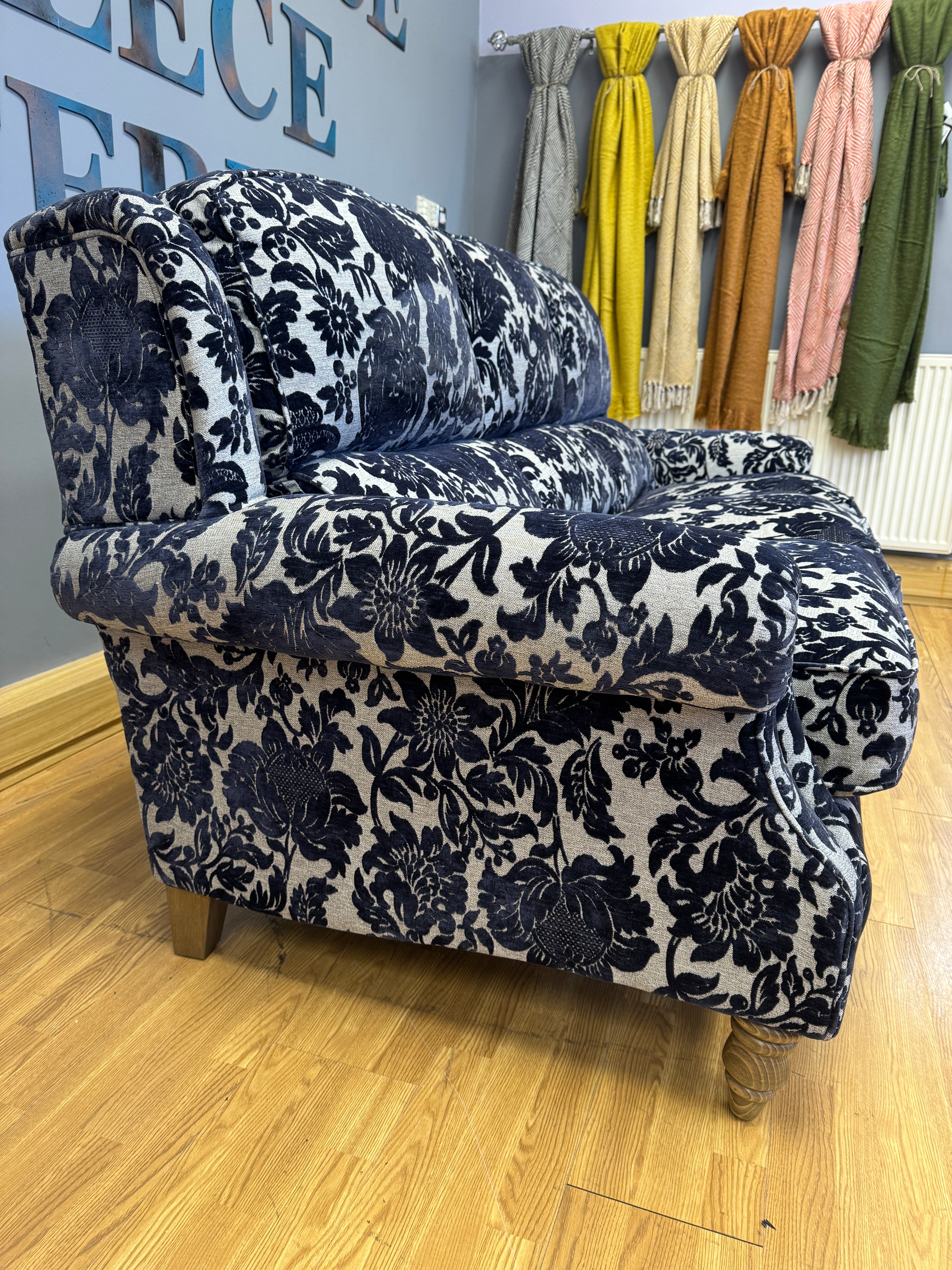 Parker Knoll Oakham 3 seater sofa in Asta Royal blue floral fabric