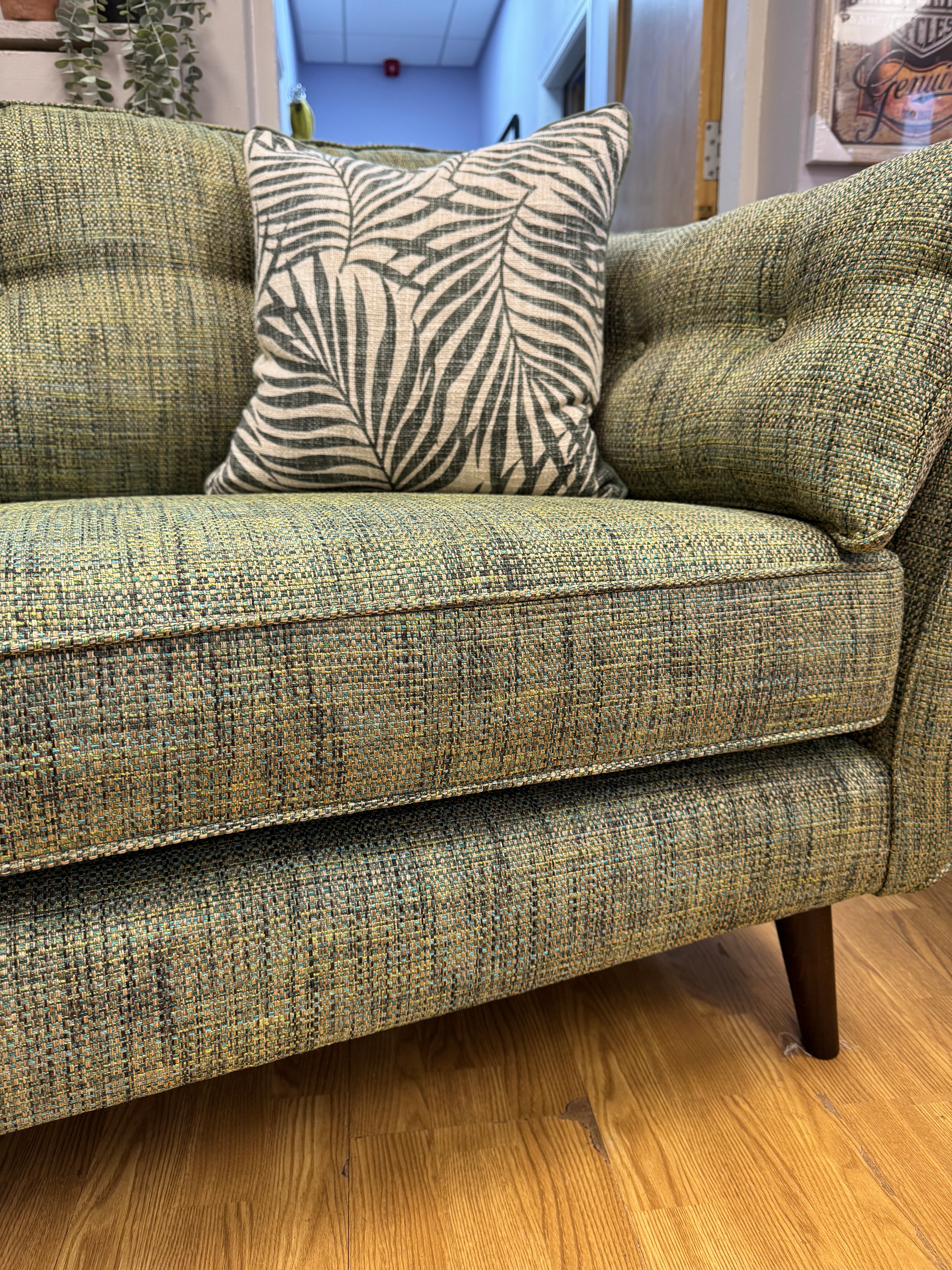 French Connection Zinc large 4 seater standard back sofa in Molten Fern green mix weave