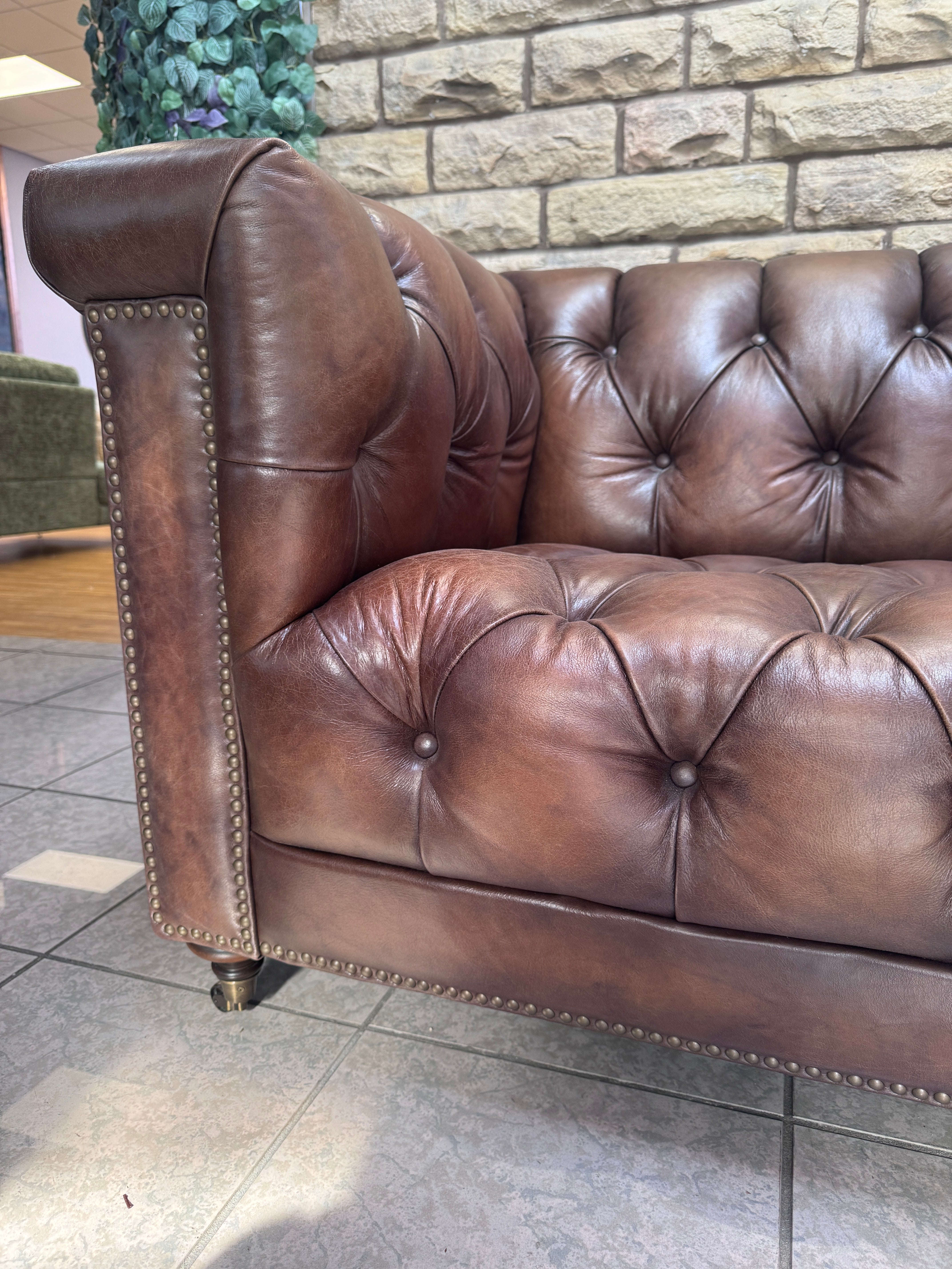 Wallace 3 seater Chesterfield sofa in full 1981 Saddle Leather