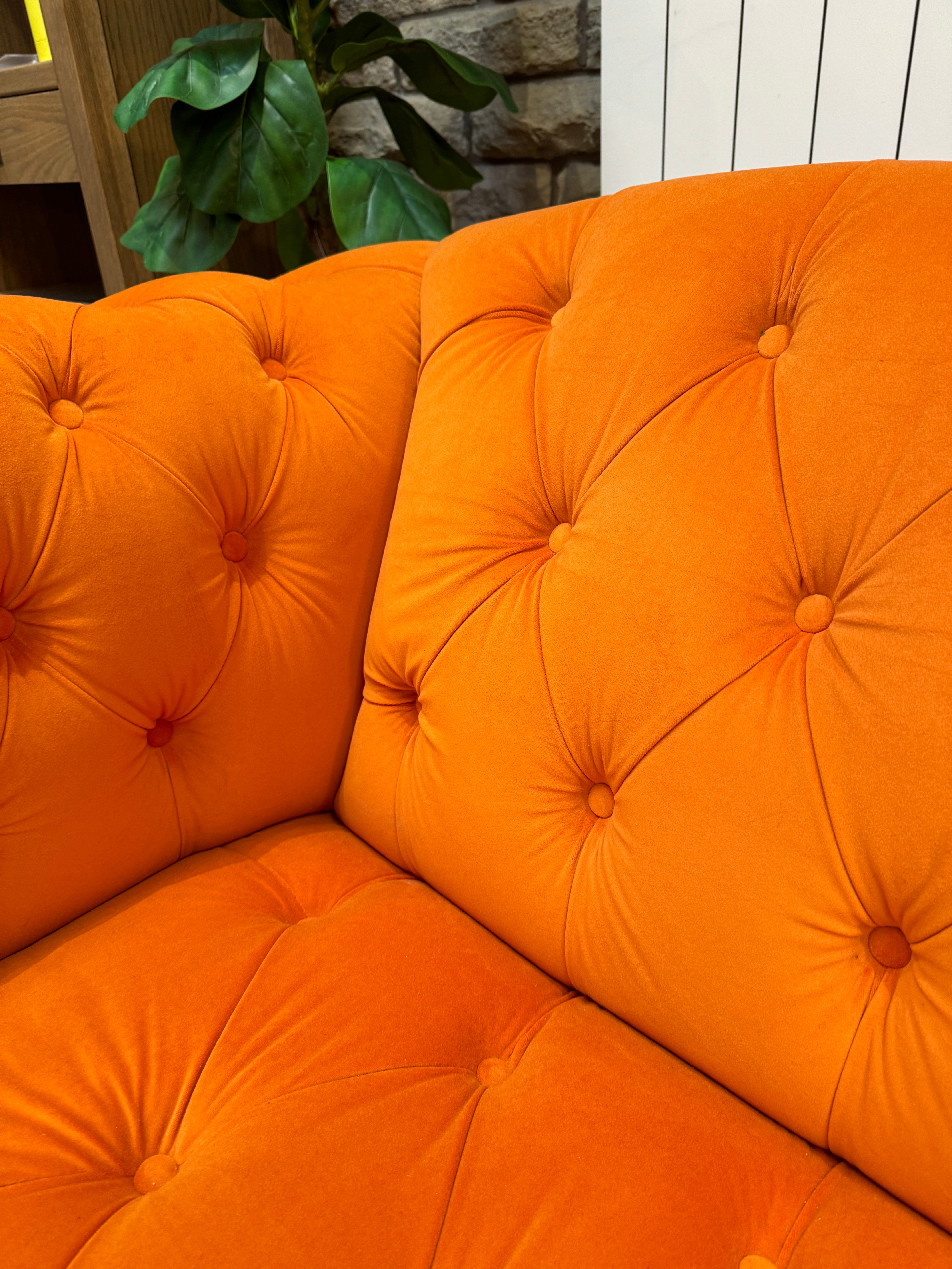 Oscar 2 Seater Sprung Back Chesterfield style Sofa in Pumpkin orange velvet