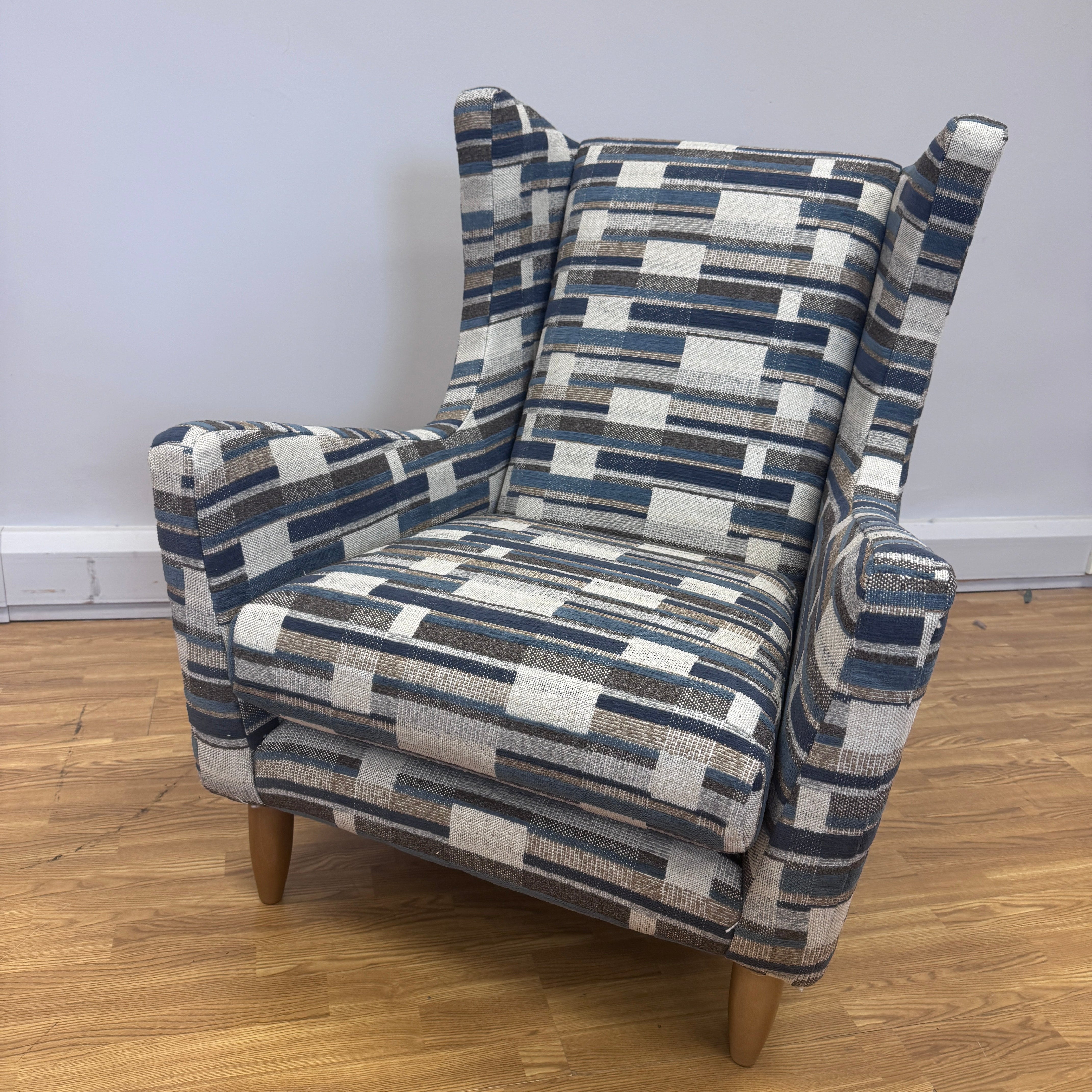Atelier wingback accent chair in Bolero Harbour pattern fabric