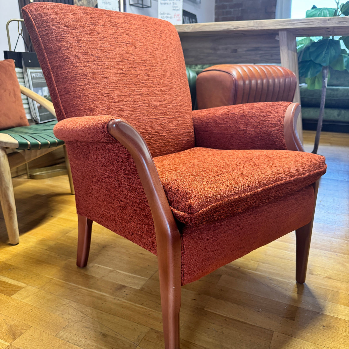 Froxfield petite fireside chair in boucle terracotta fabric