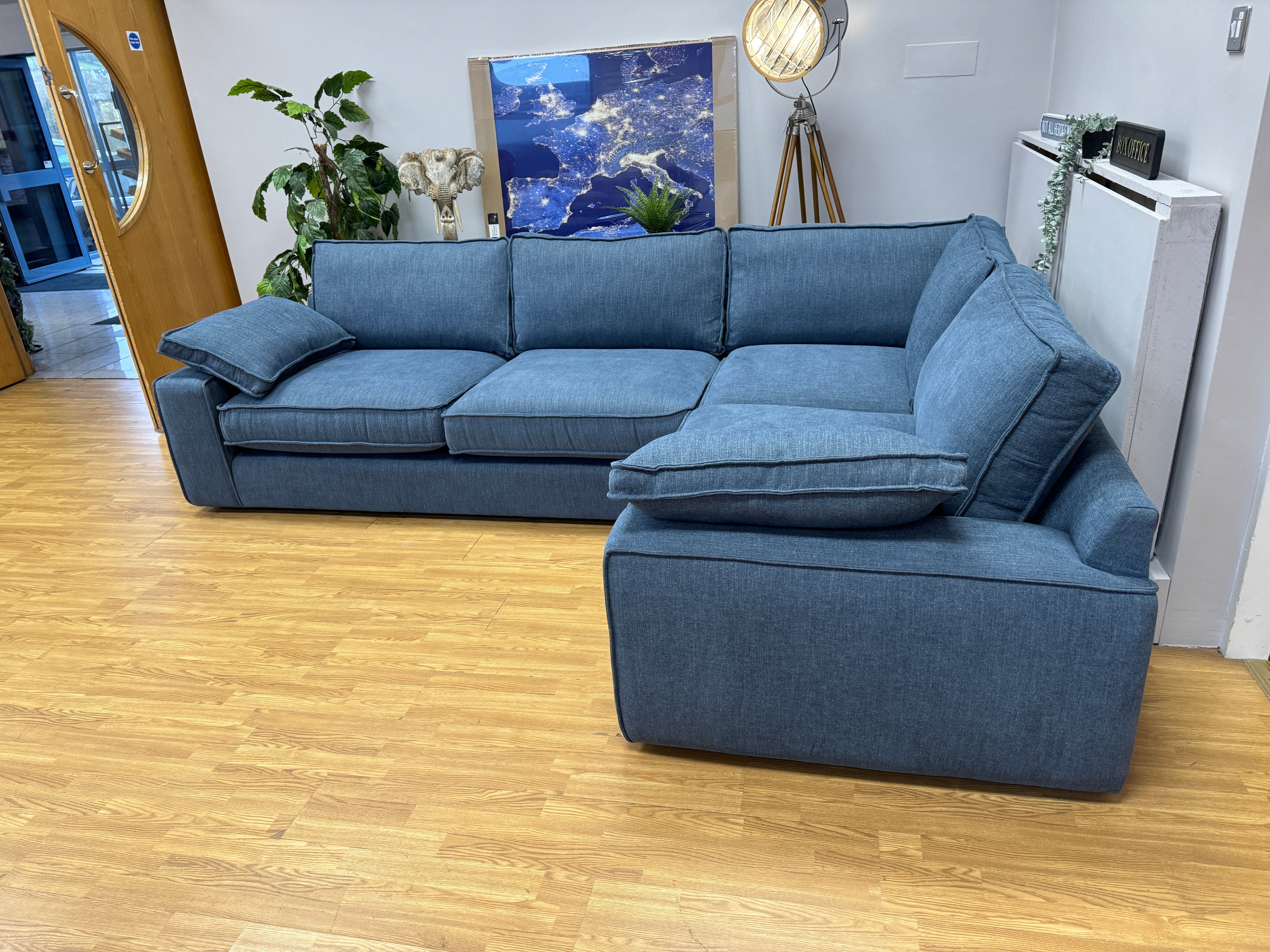 Aspen 3 piece right facing corner sofa in Kingham Waves (denim blue) fabric