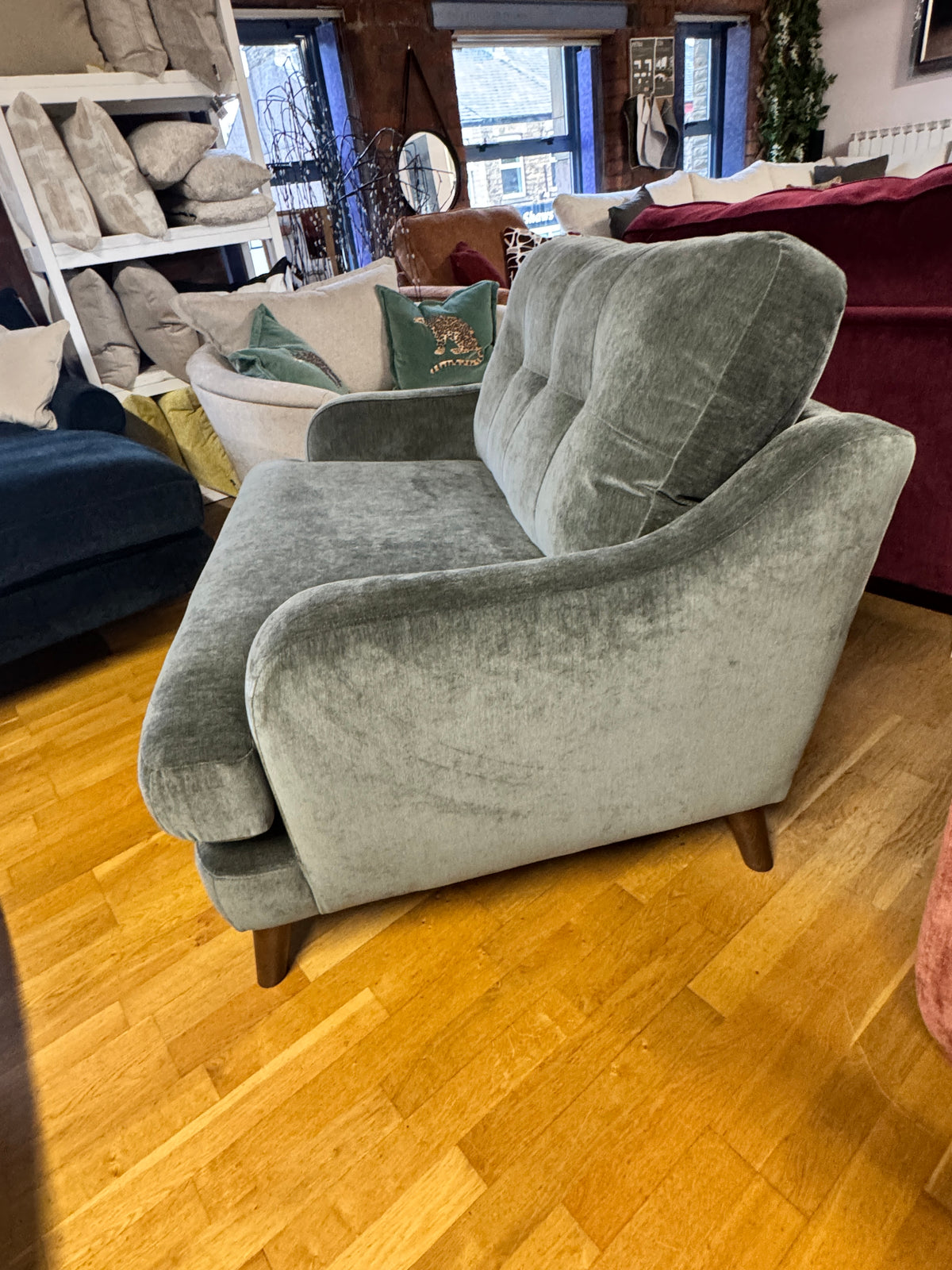 Loften loveseat in Spruce green soft chenille fabric