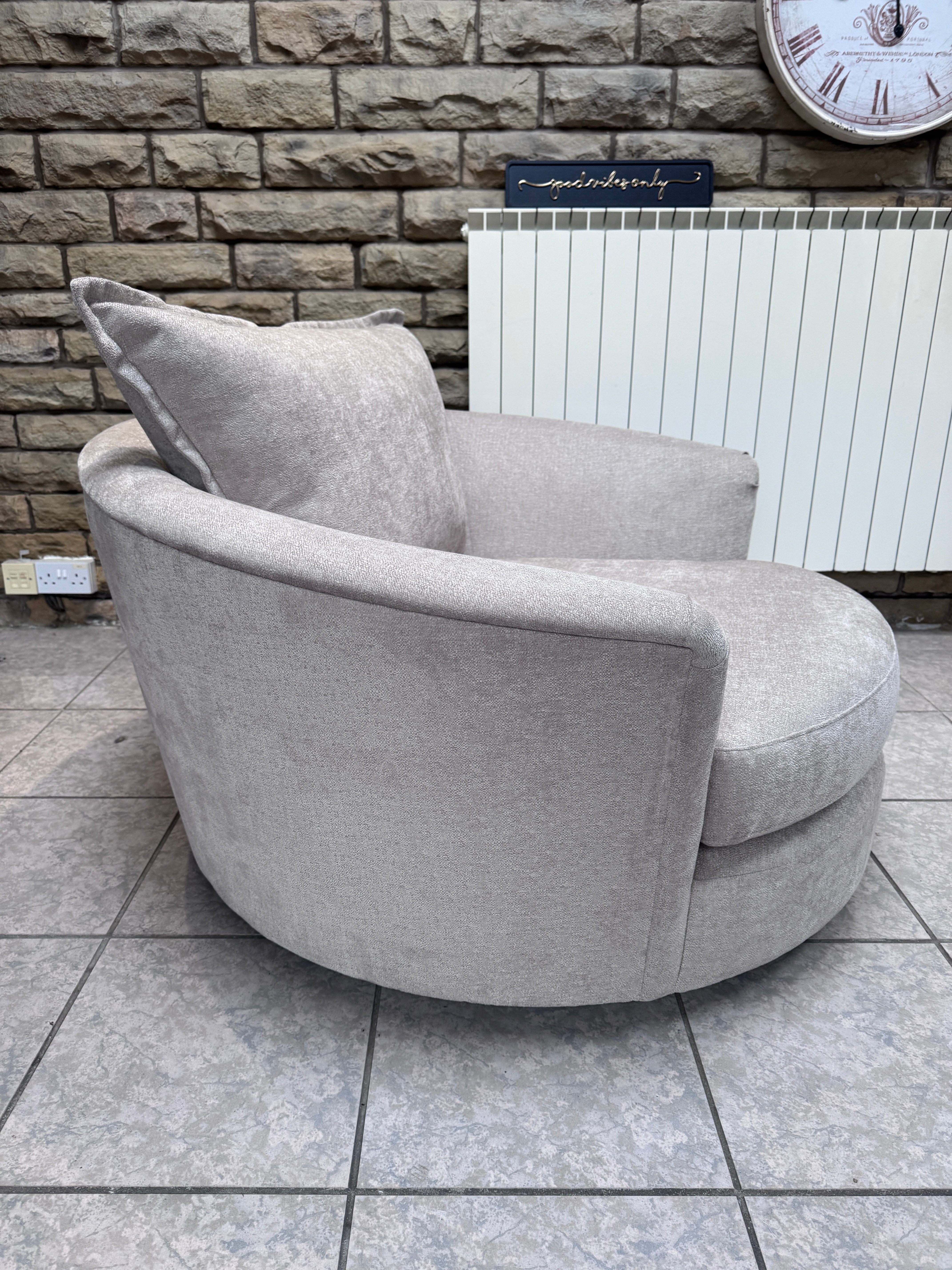 Raven XL swivel loveseat / cuddle chair in stone soft chenille fabric