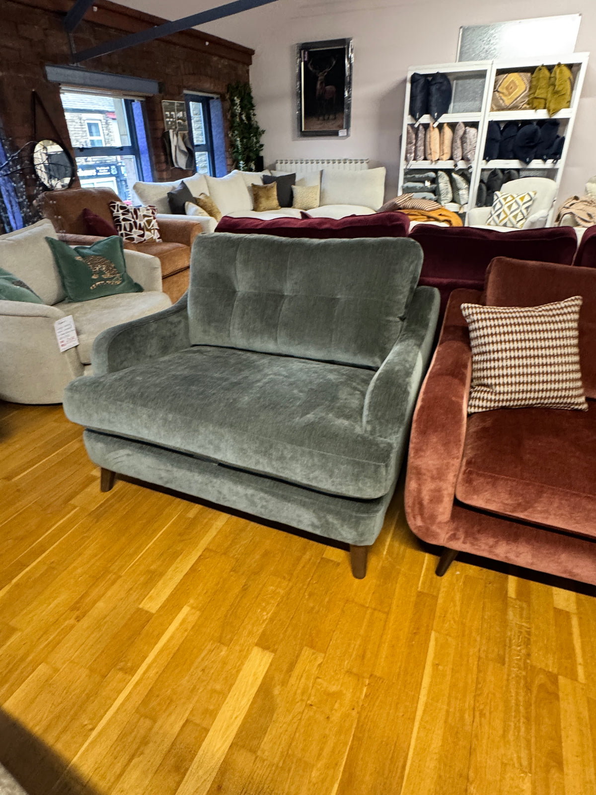 Loften loveseat in Spruce green soft chenille fabric