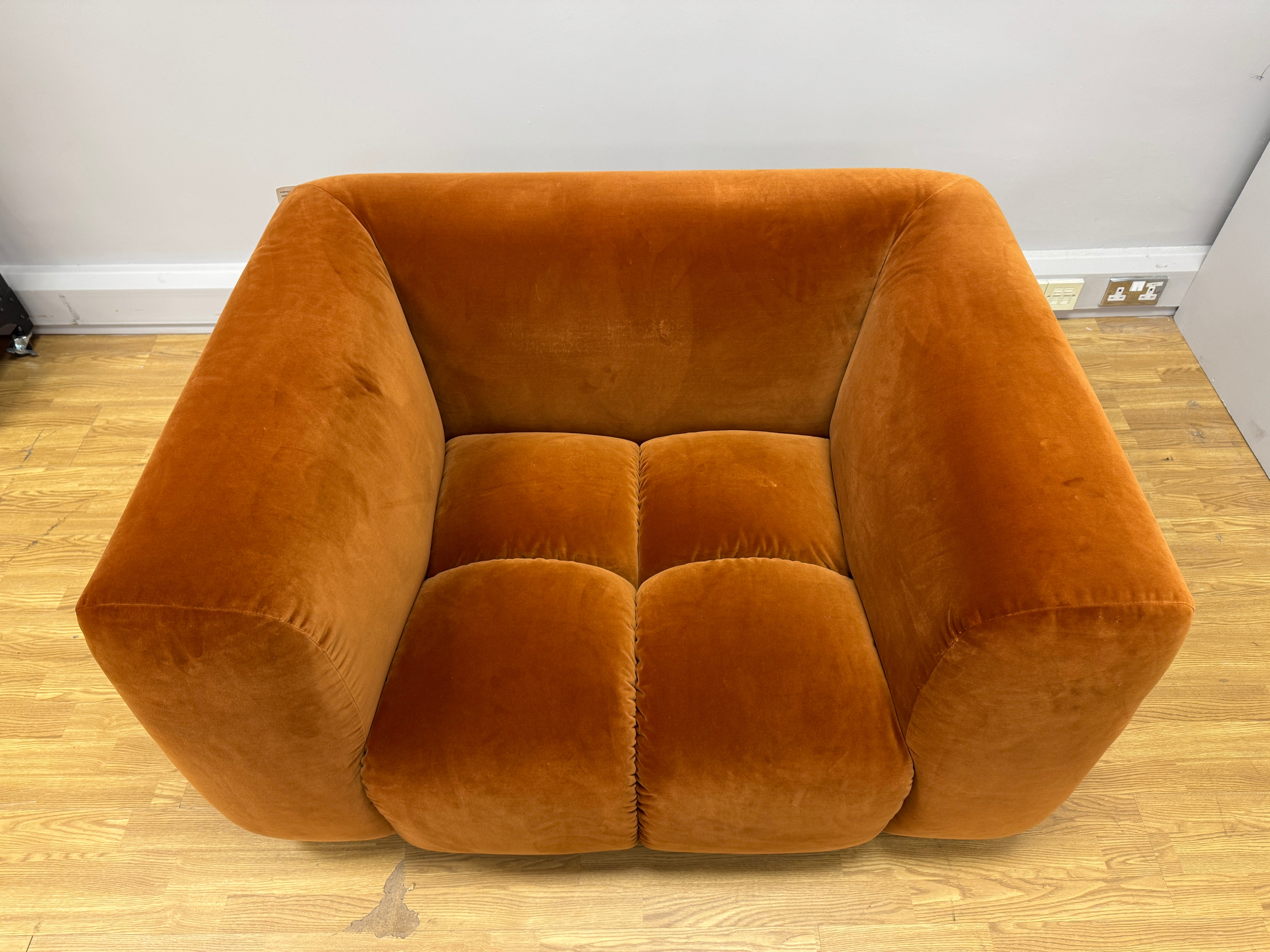 Reef bubble style armchair in Marmalade orange velvet