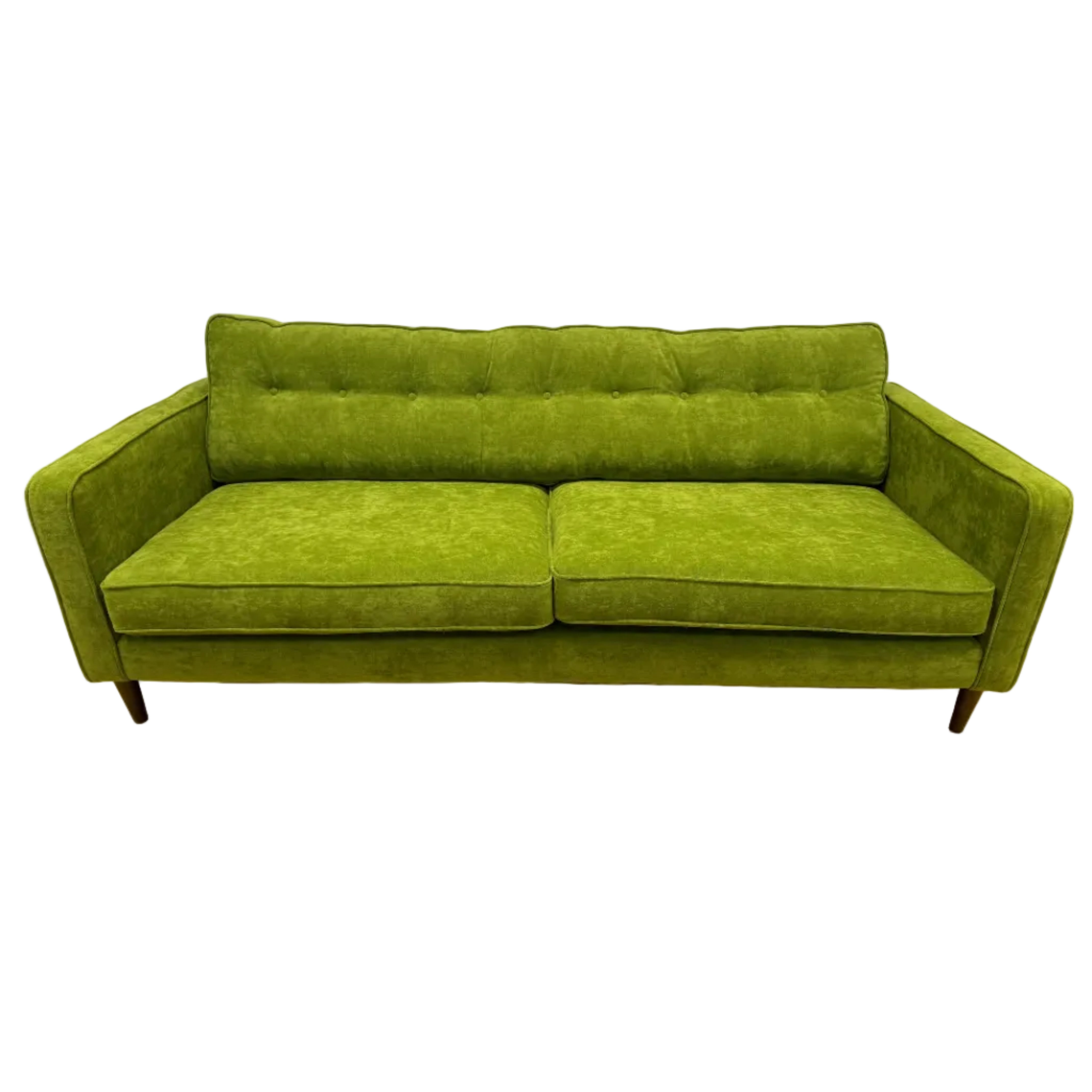Retro large 4 seater bench back sofa in Seagrass green velvet