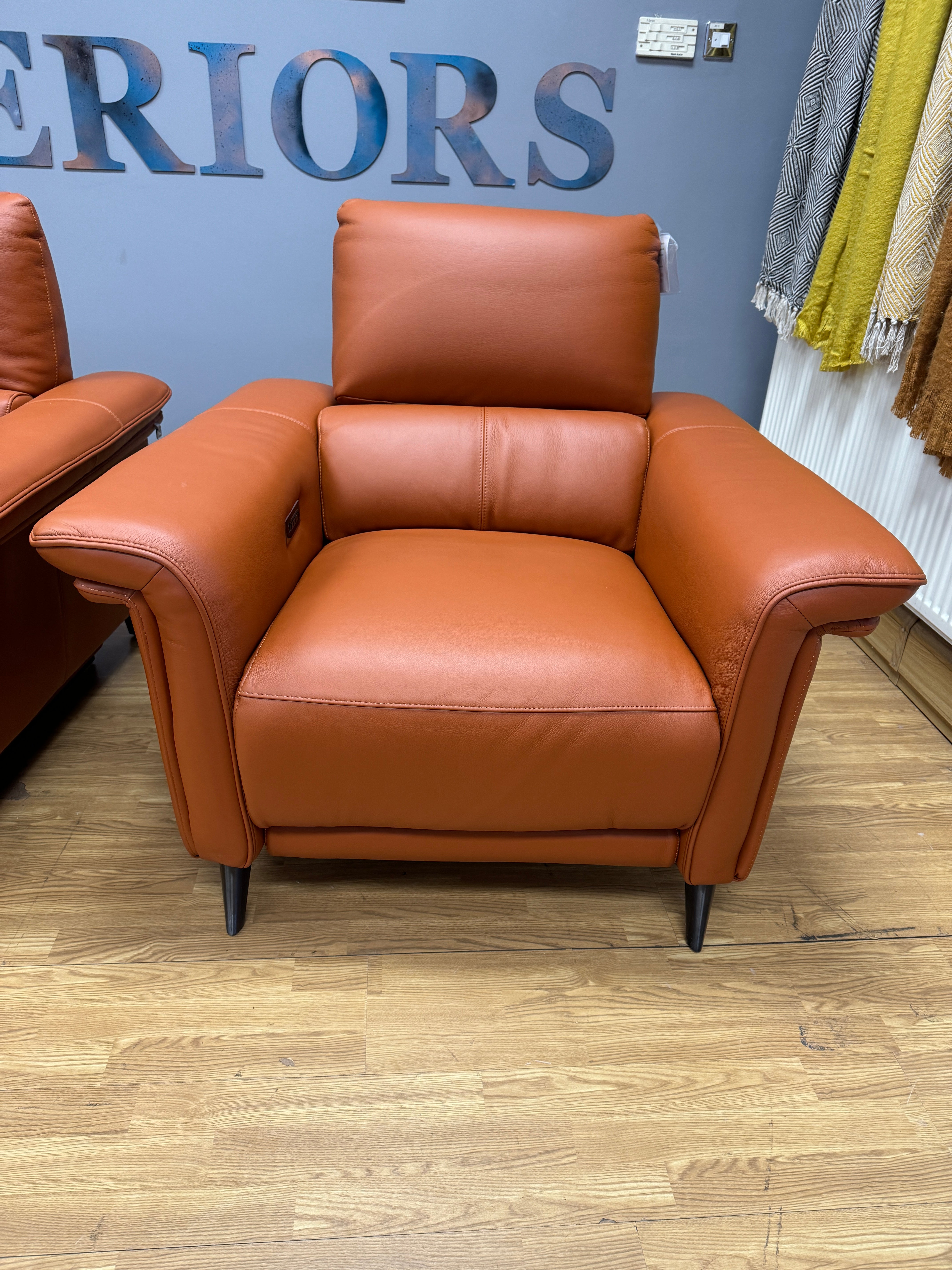 Domicil Huxley electric reclining armchair in full cognac tan brown leather