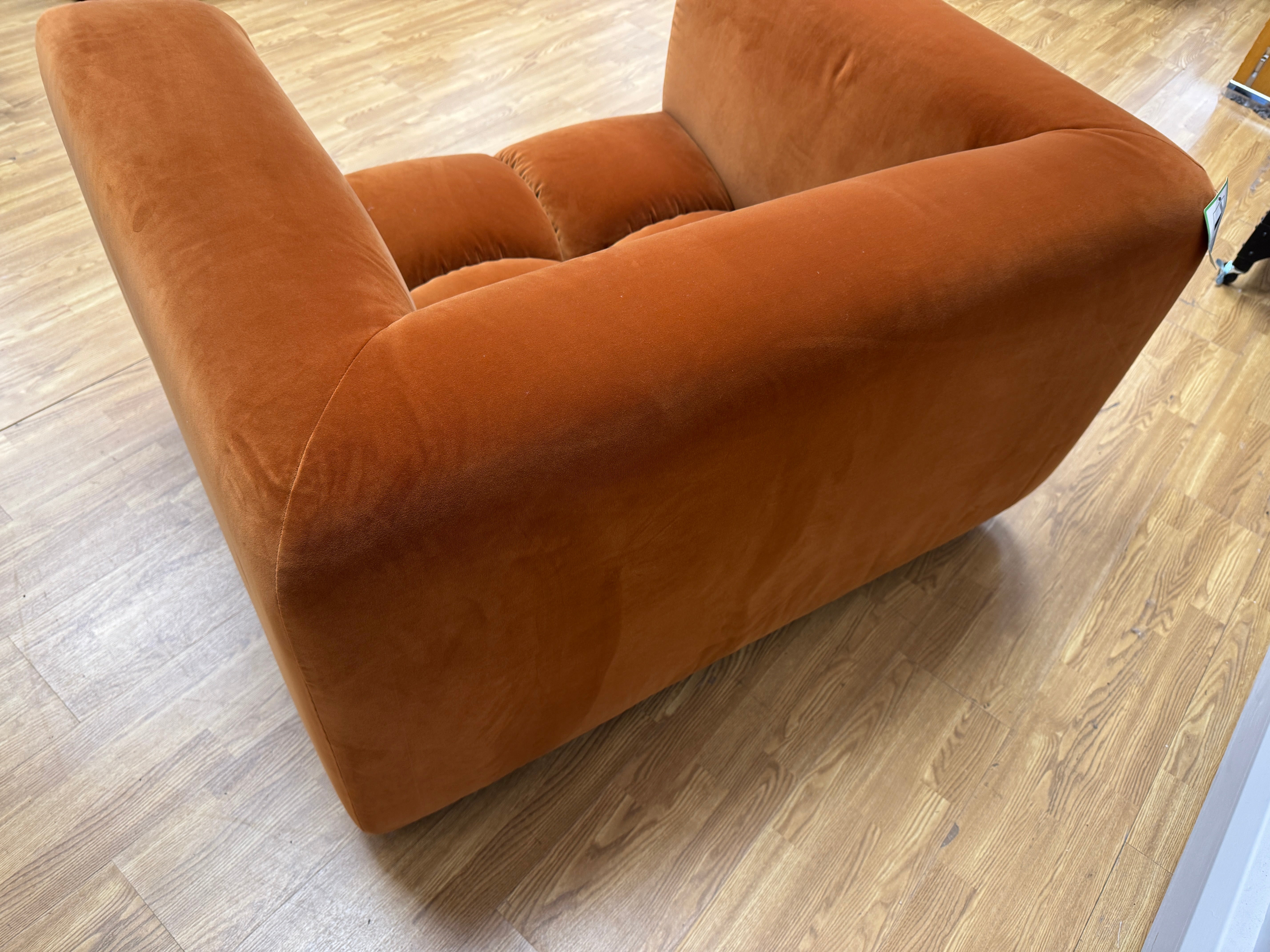 Reef bubble style armchair in Marmalade orange velvet