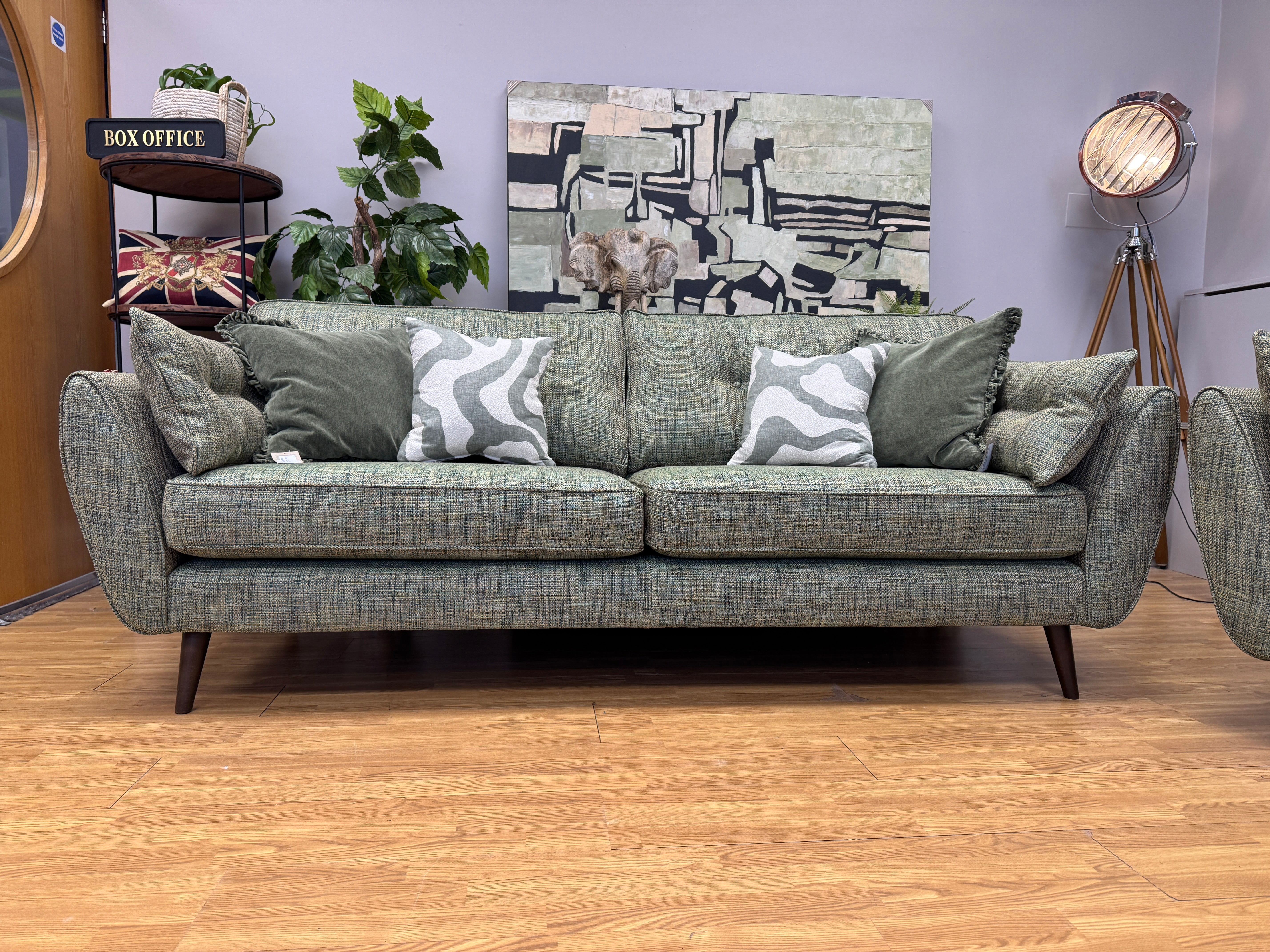 French Connection Zinc large 4 seater standard back sofa in Molten Fern green mix weave