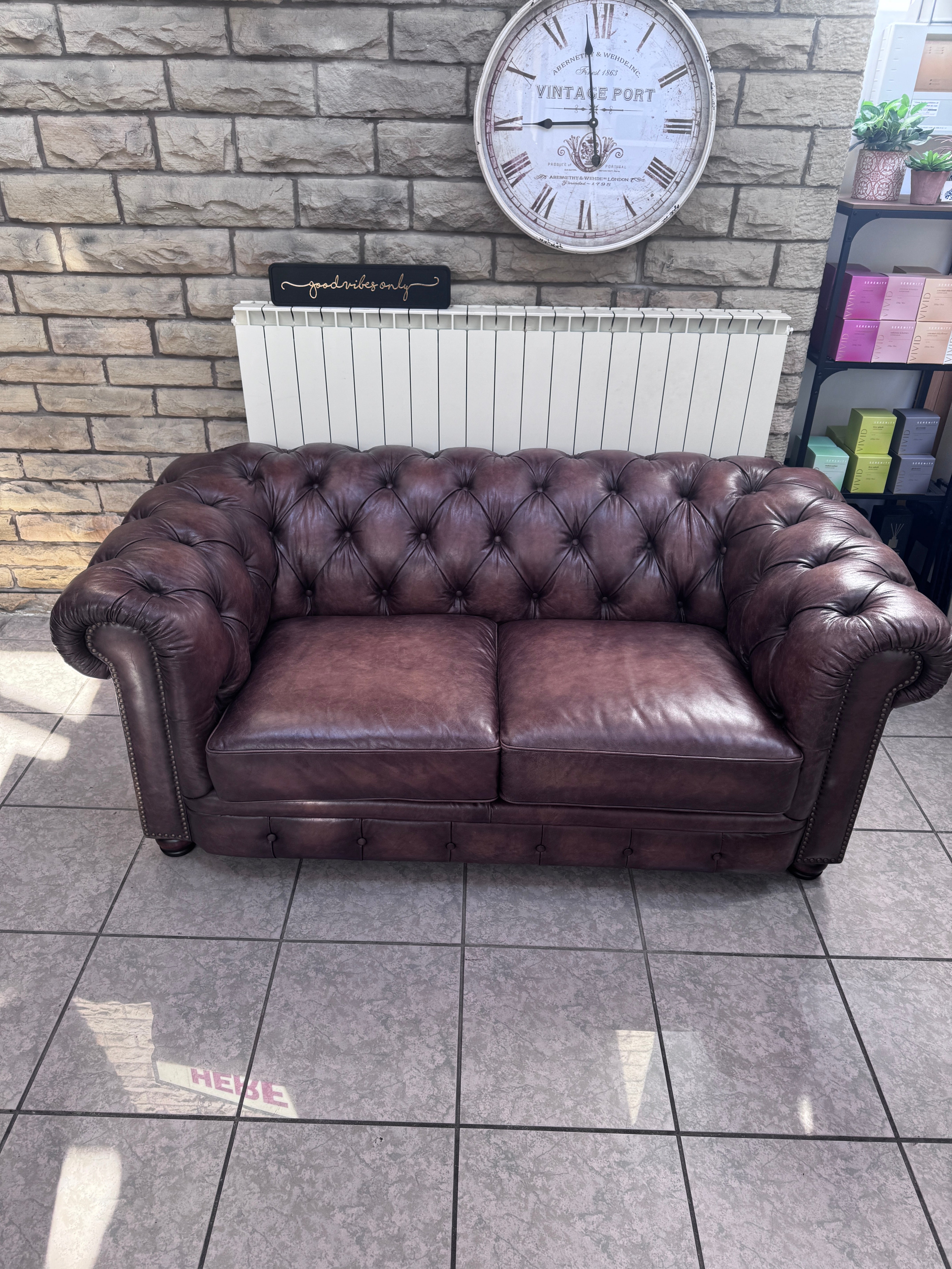 Shackleton 2 seater Chesterfield sofa in full 1981 Saddle Leather