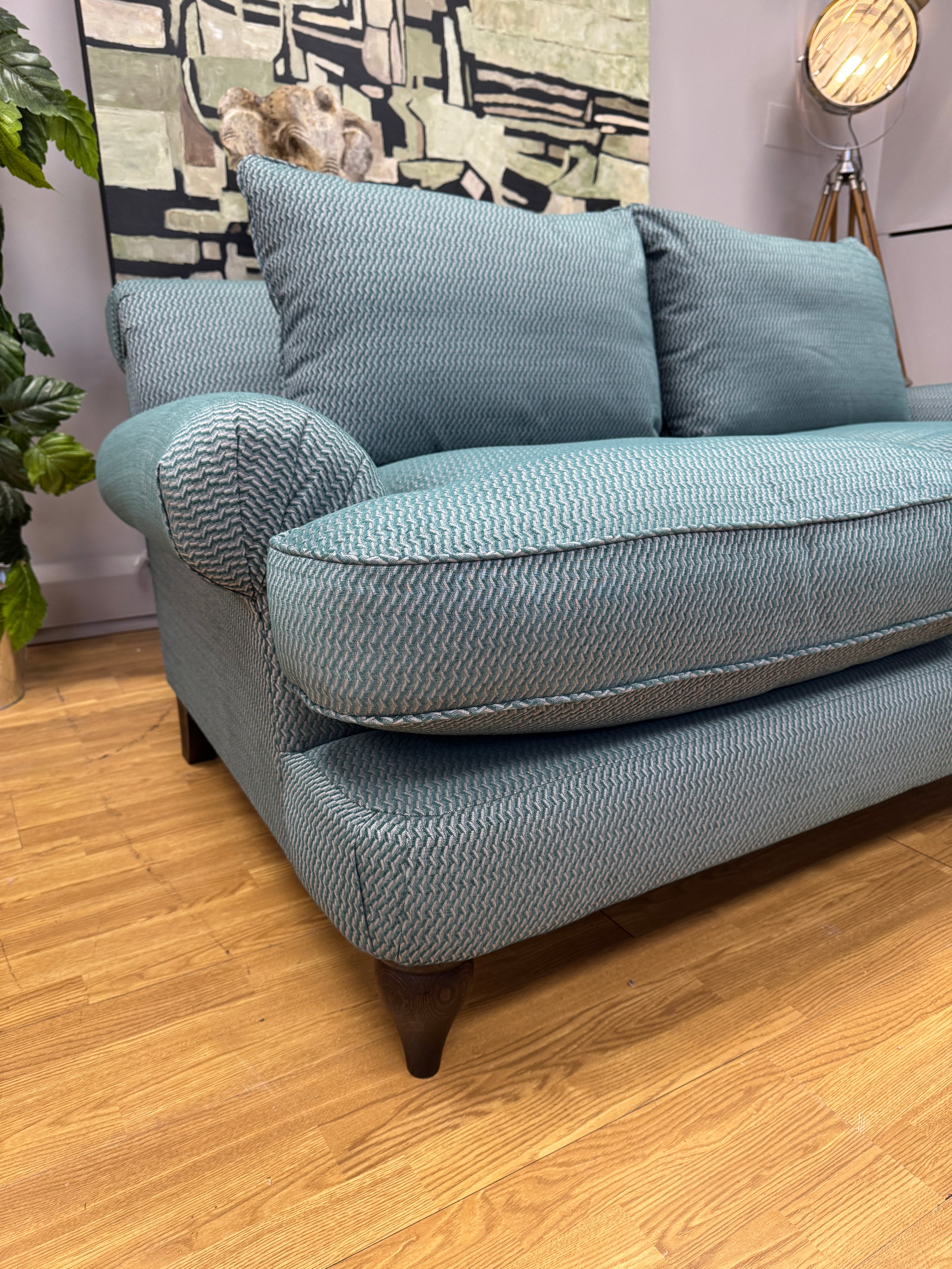 Croft Collection Findon scroll 2 seater sofa in Juno teal weave