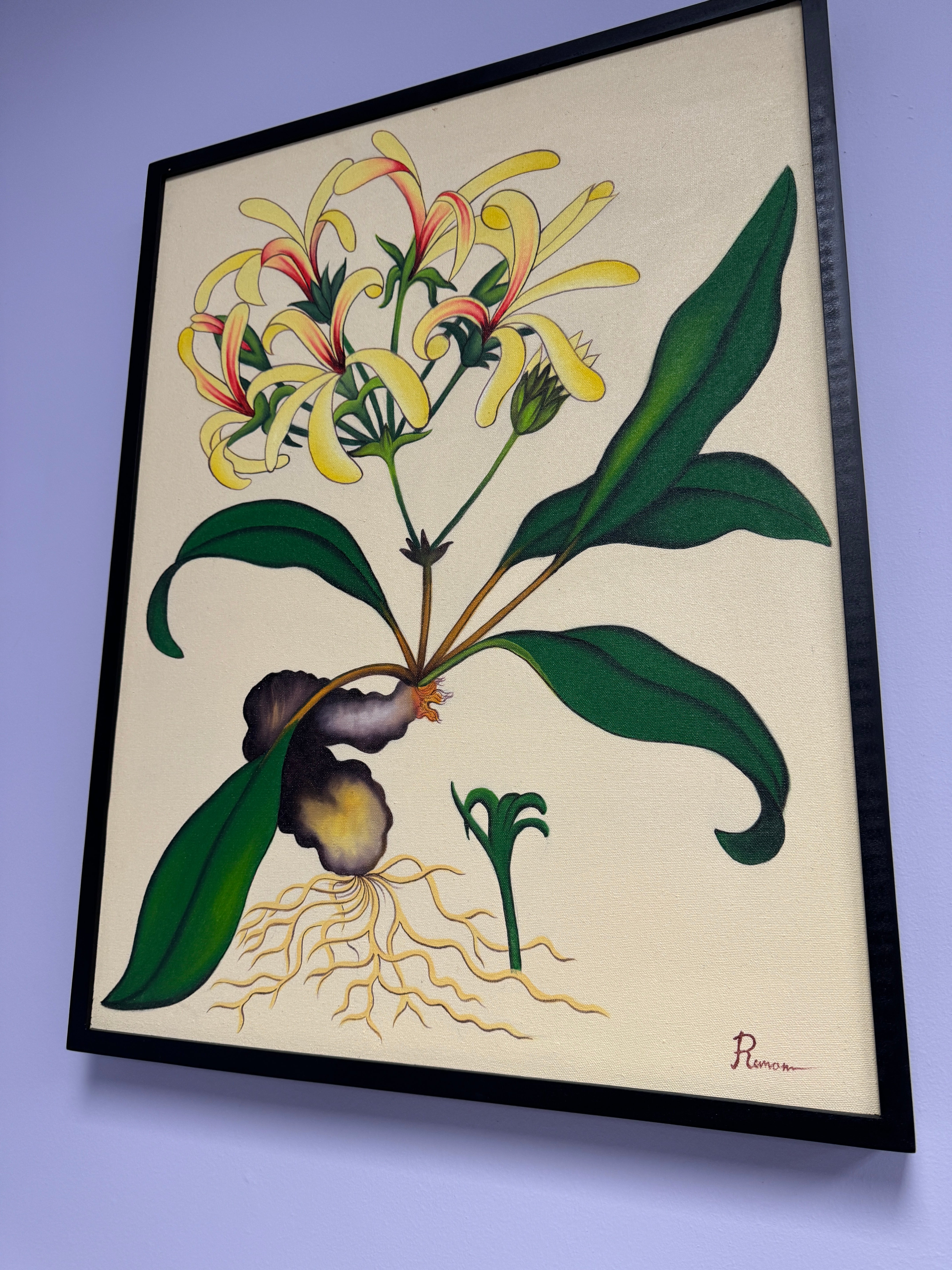 Honeysuckle canvas in black frame 60 x 80cm