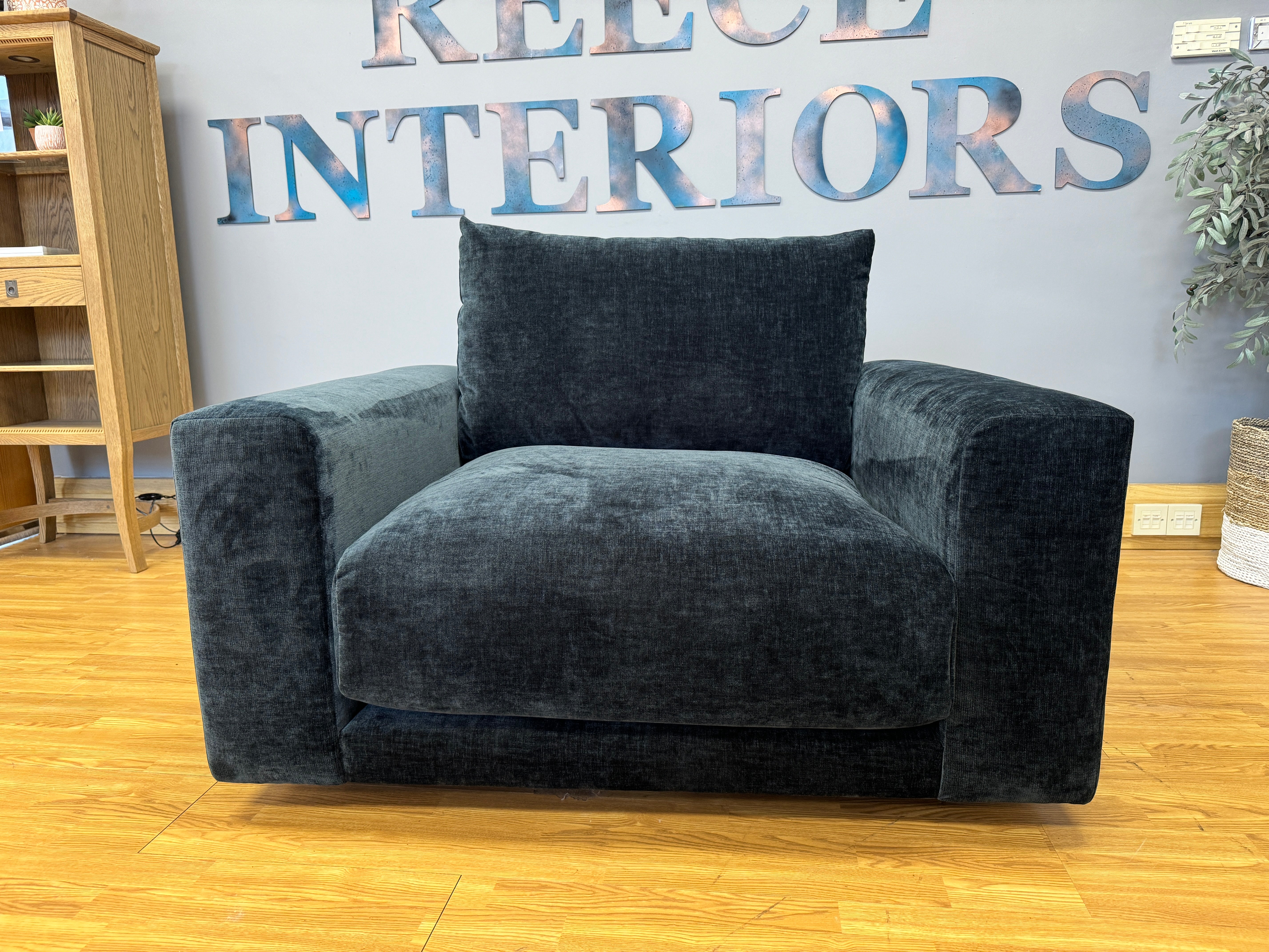 Grand Designs Burnham chunky loveseat in ink blue black chenille fabric