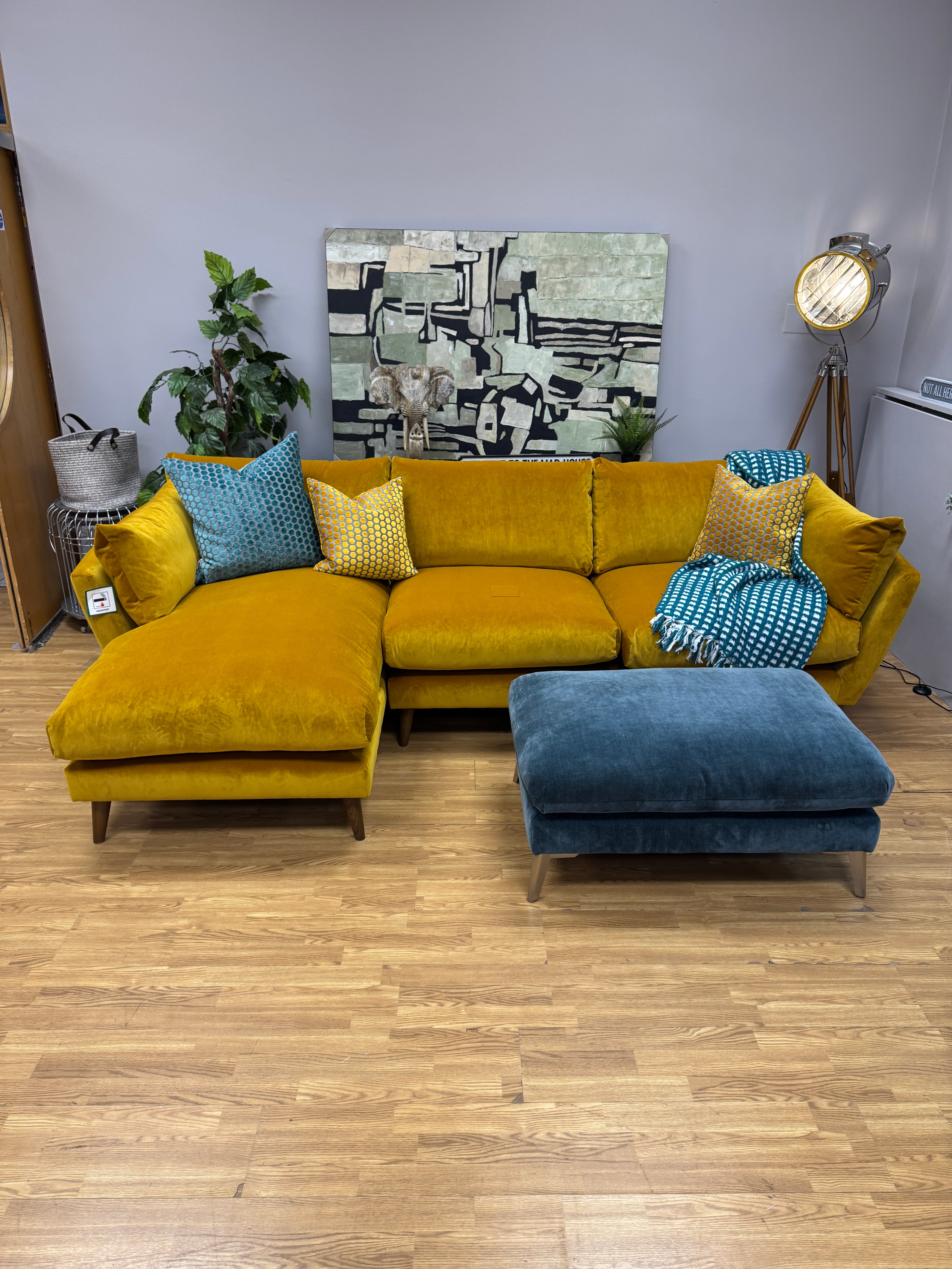 Loaf Groover left facing 2 piece chaise sofa in Butterscotch clever velvet