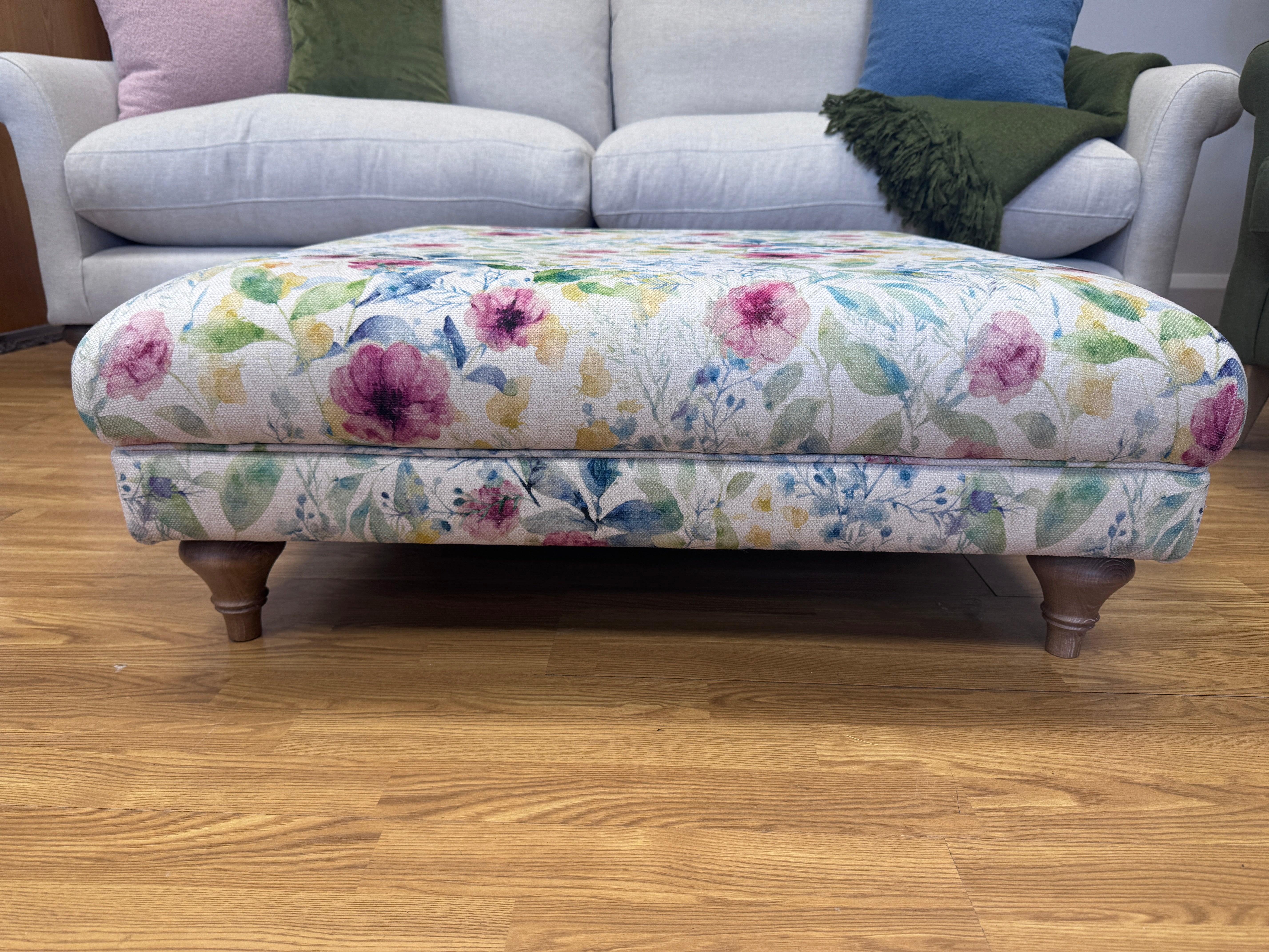 Lacey large square Footstool in Spring Floral fabric