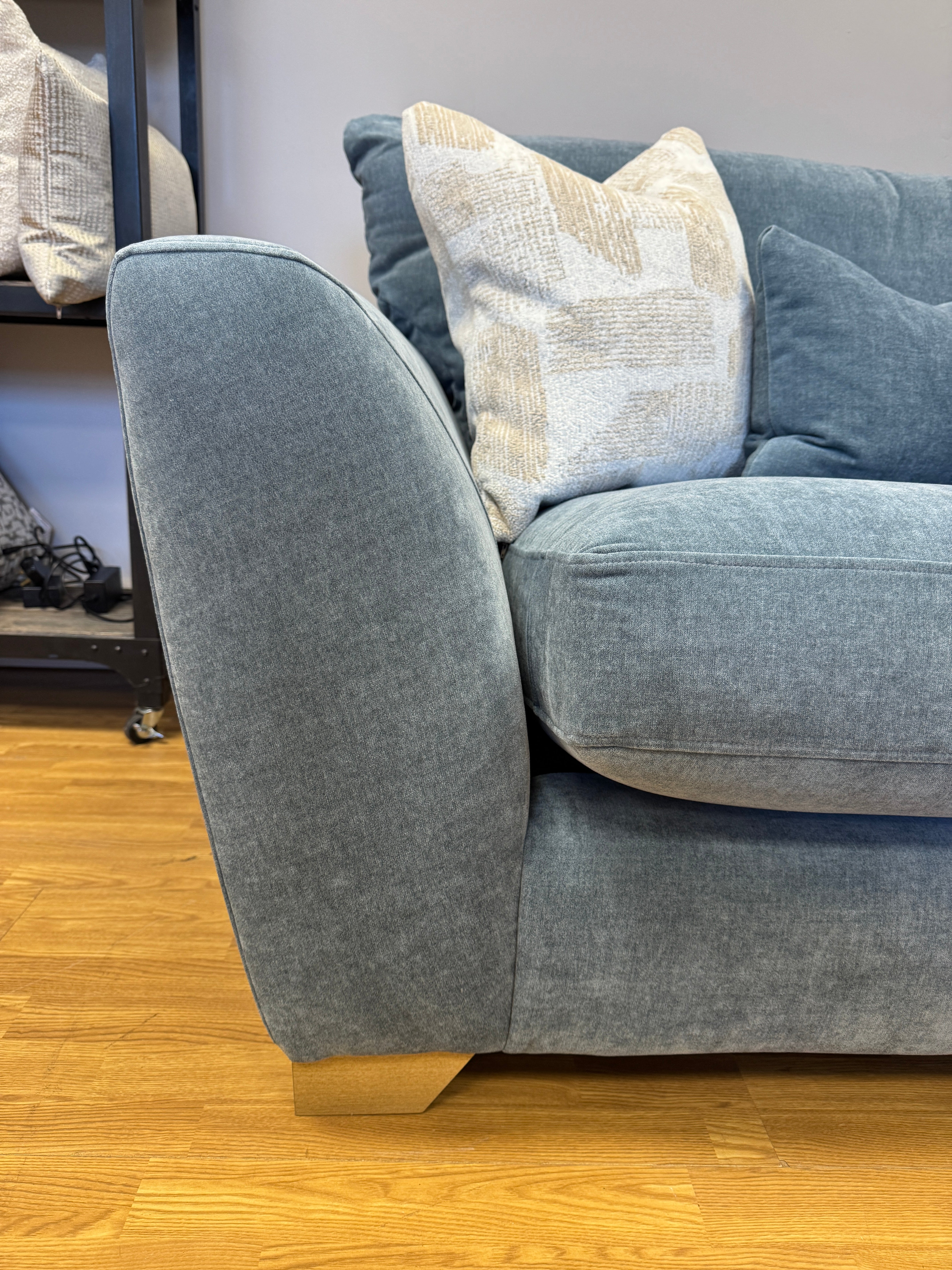 Mala 4 seater split sofa in Ellis Aqua blue fabric