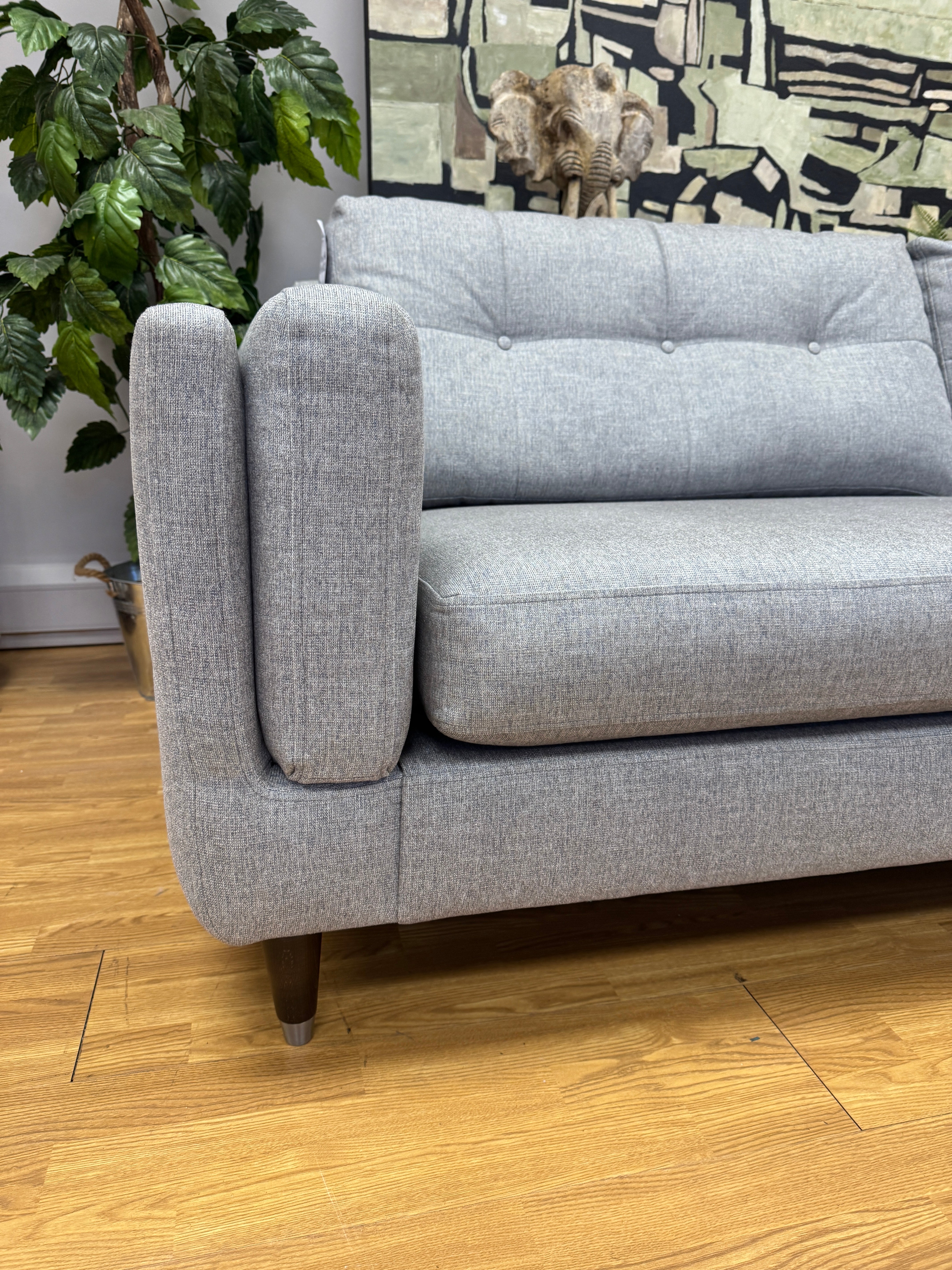 The Lounge Company Madison 4 seater split sofa in grey basket weave fabric & footstool