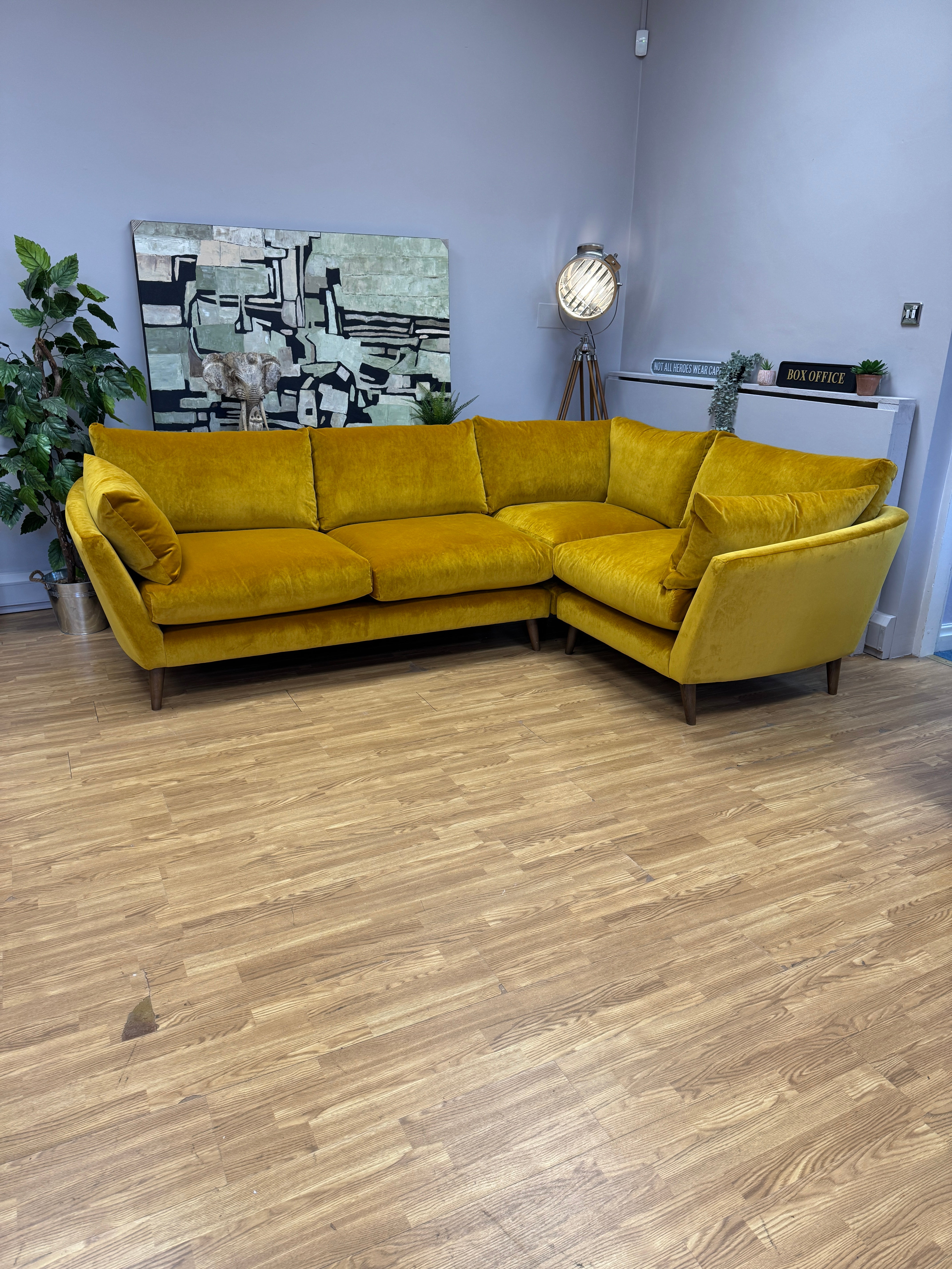 Loaf Groover right facing 3 piece corner sofa in Butterscotch clever velvet