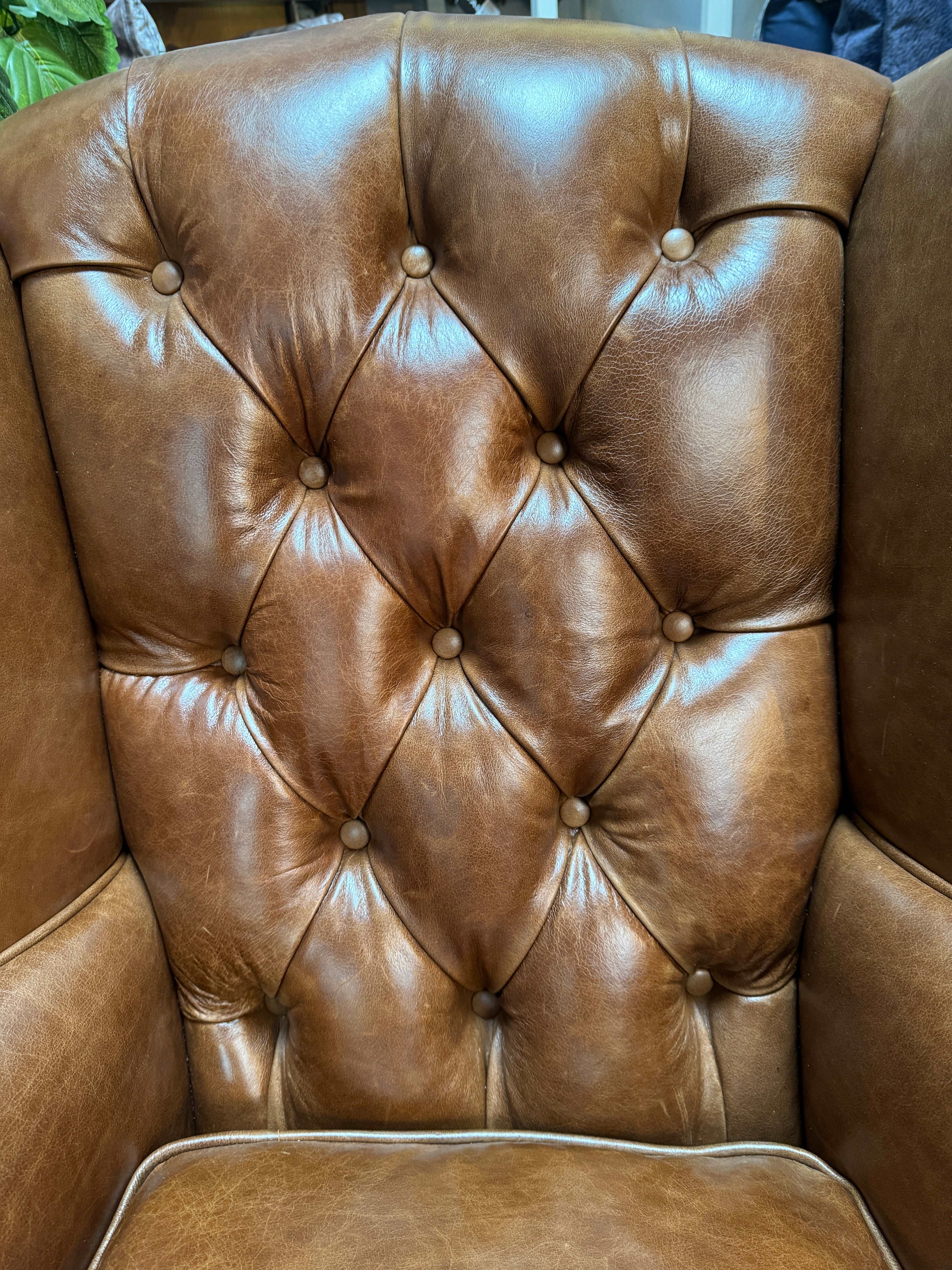 BUCKINGHAM Wing Armchair in Full Antique Whiskey Leather