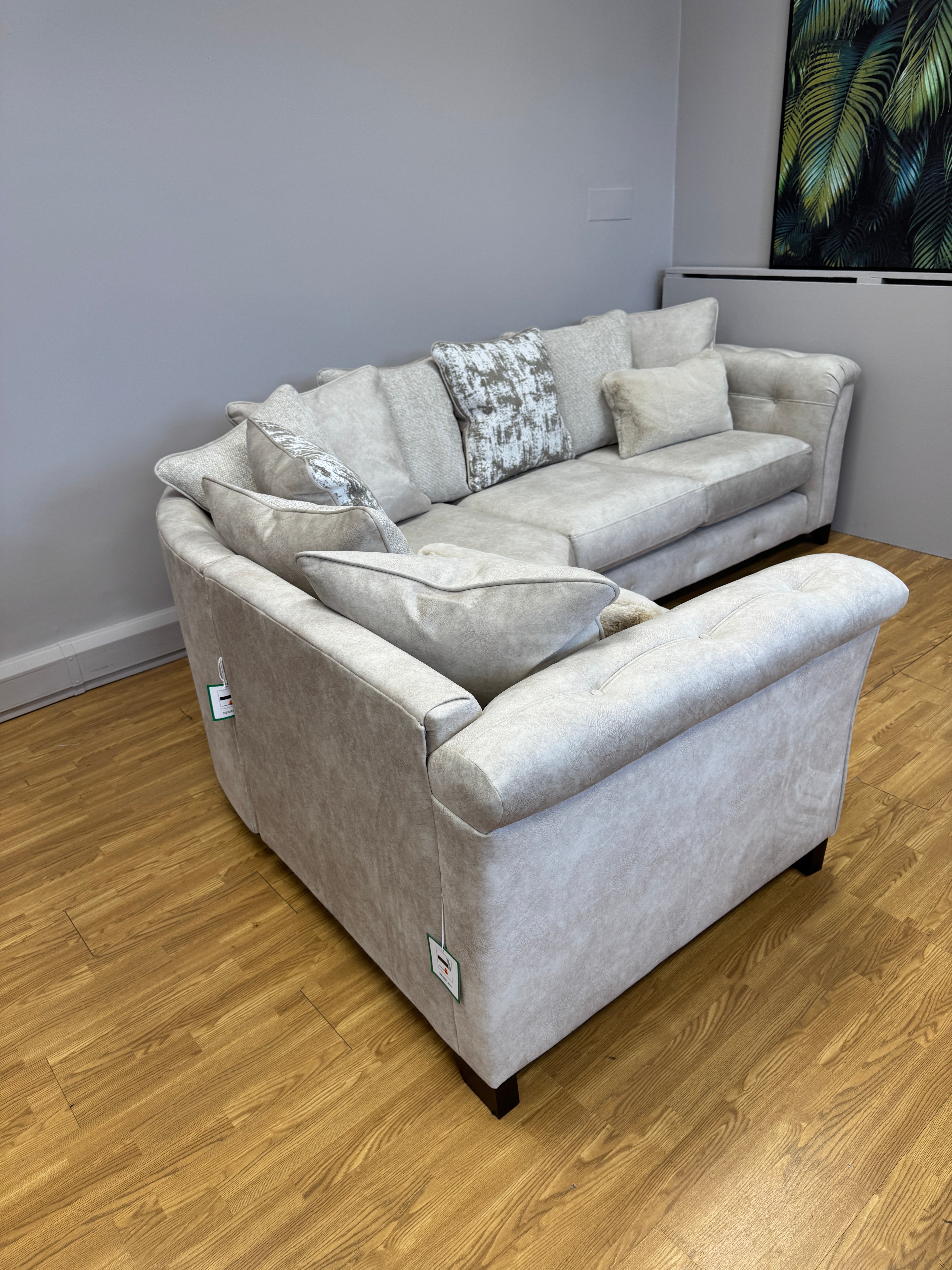 Boutique Aura left facing 3 piece Scatter back corner sofa in Kenzo Cream velvet