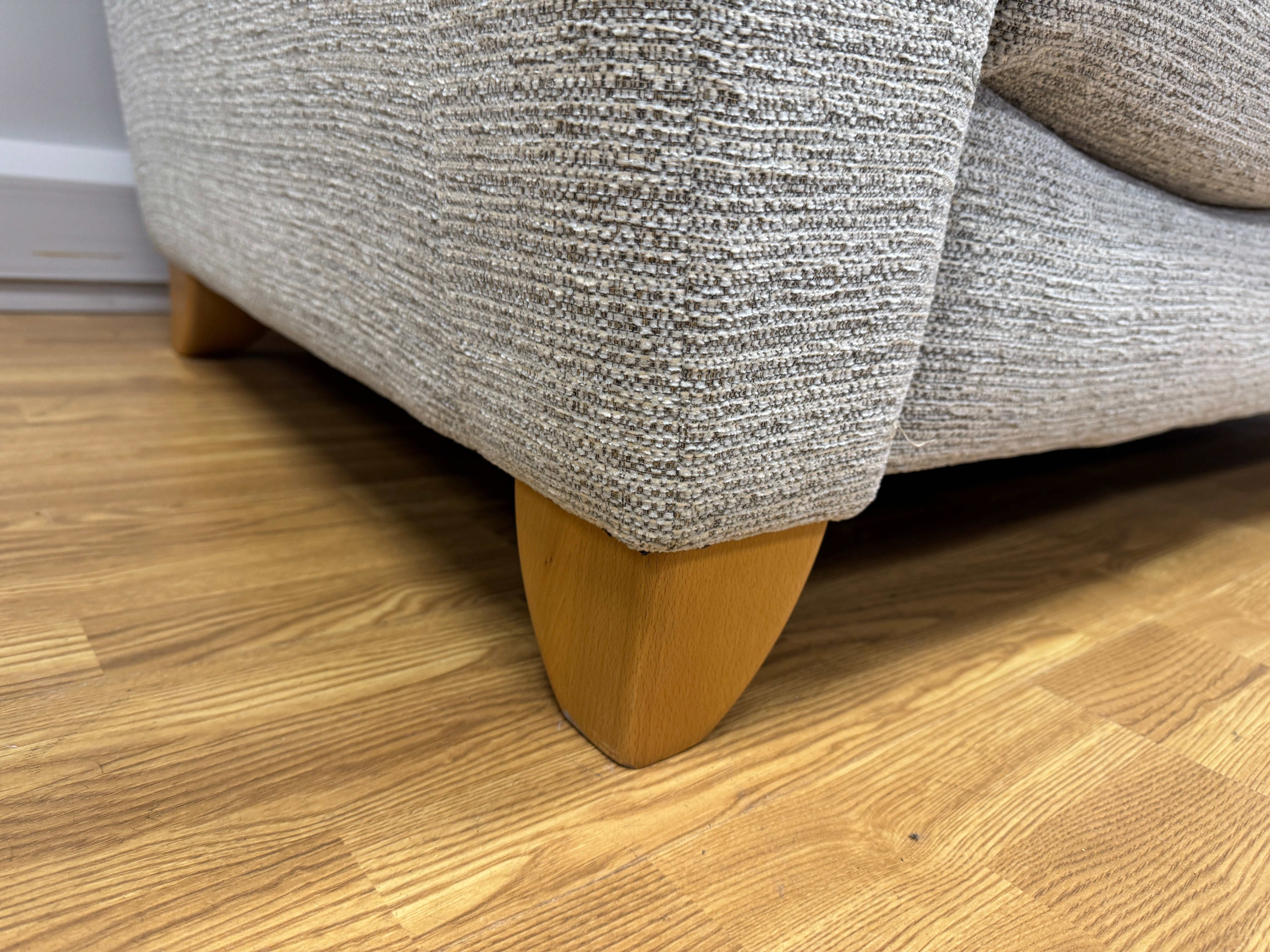 Parker Knoll Manhattan 3 seater high back sofa in light grey mix weave fabric