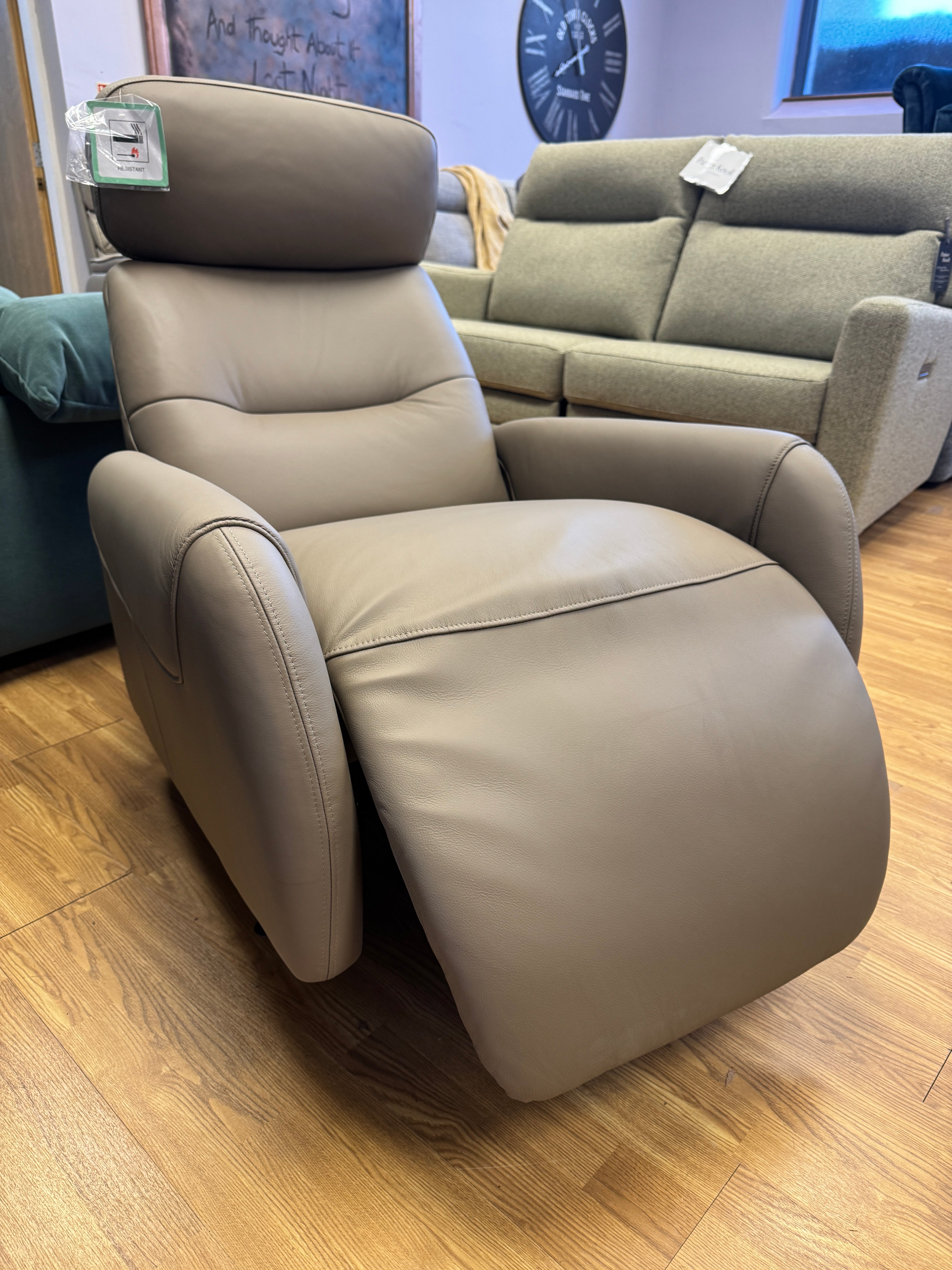 Monroe manual reclining swivel chair in soft stone leather