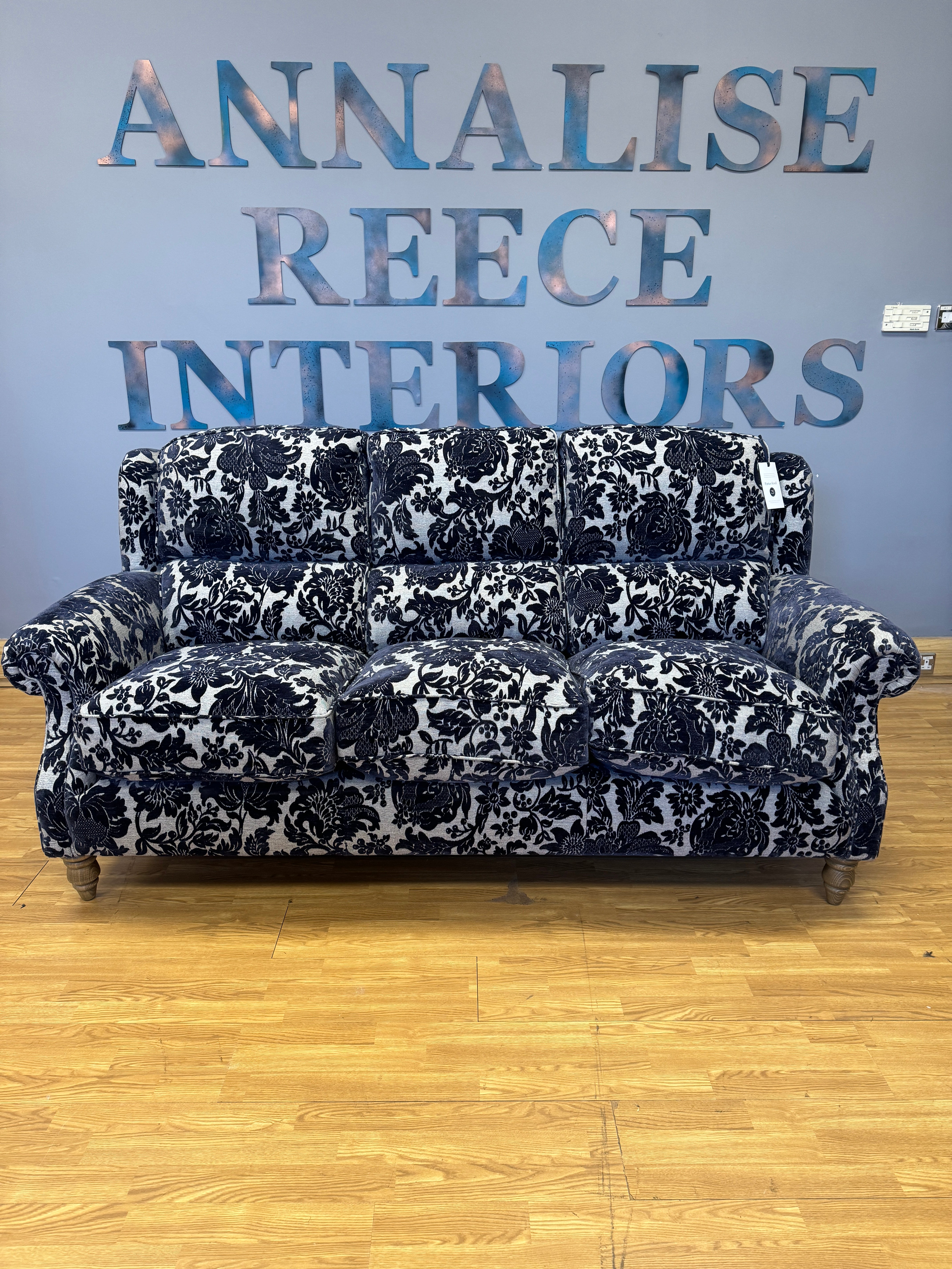 Parker Knoll Oakham 3 seater sofa in Asta Royal blue floral fabric