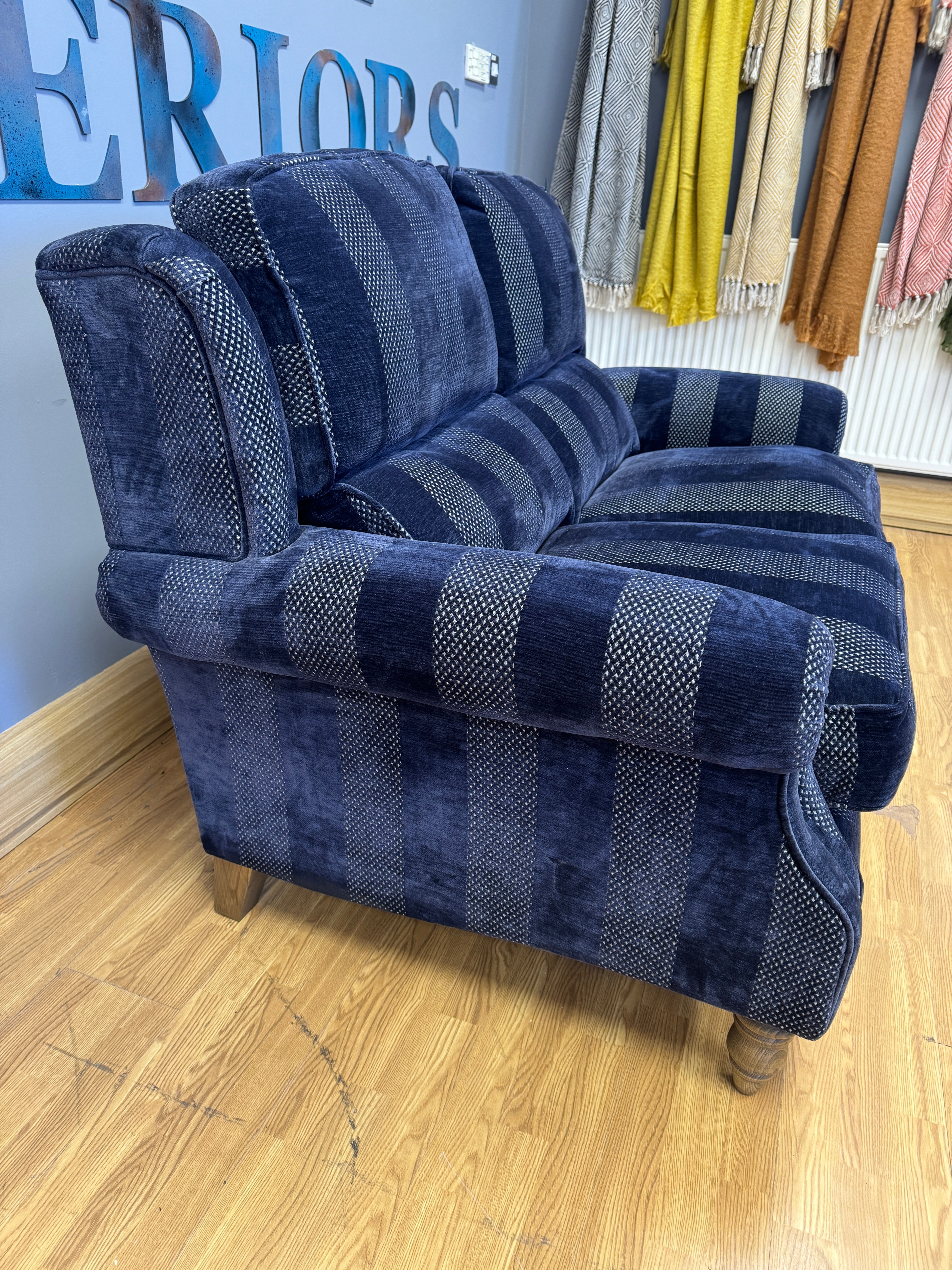 Parker Knoll Oakham 2 seater sofa in Asta Stripe Royal blue fabric