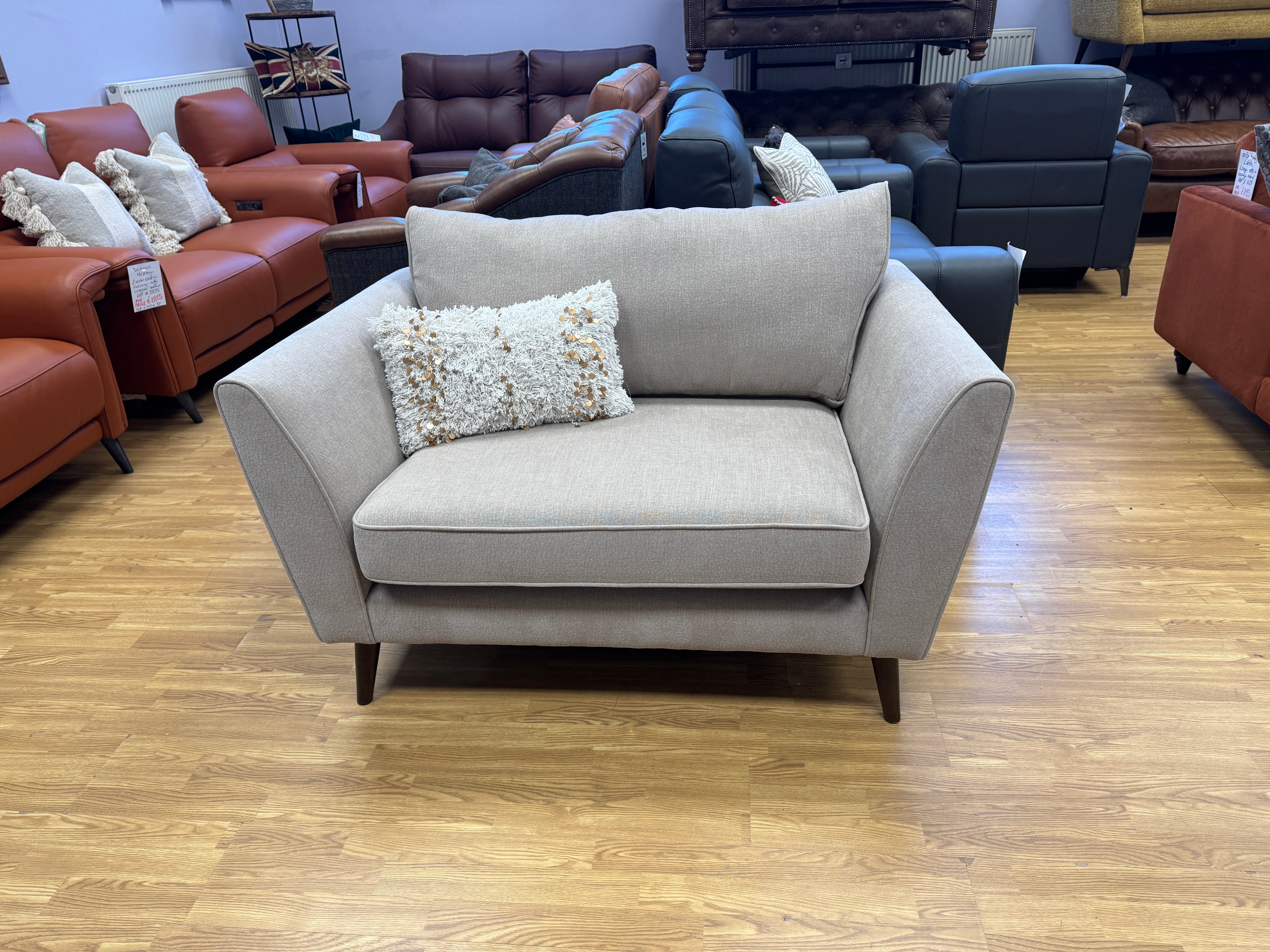 Canterbury loveseat in taupe weave fabric