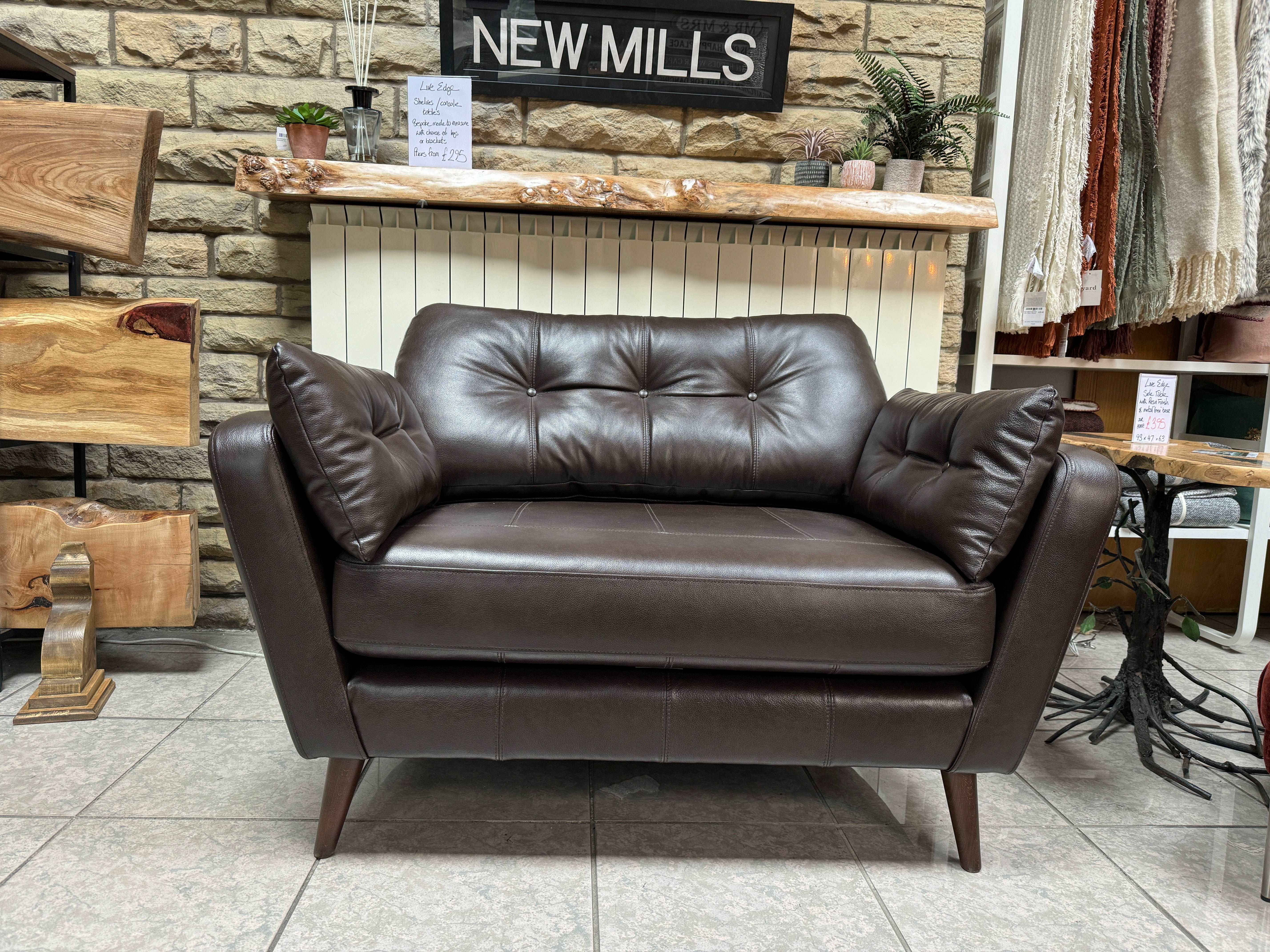 DALSTON standard back loveseat in dark brown leather