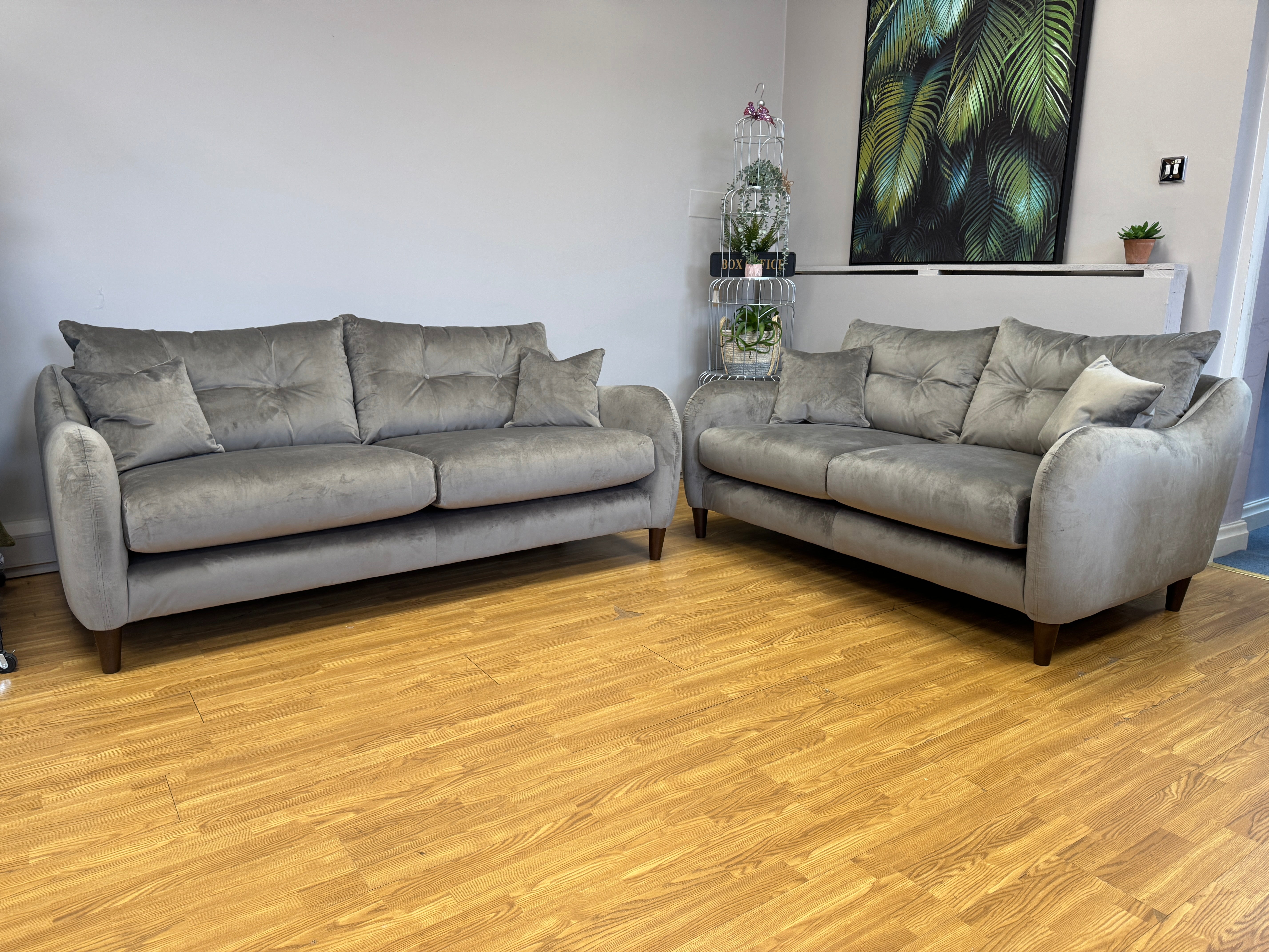 Ambleside 3 seater standard back sofa in Lumino Slate velvet