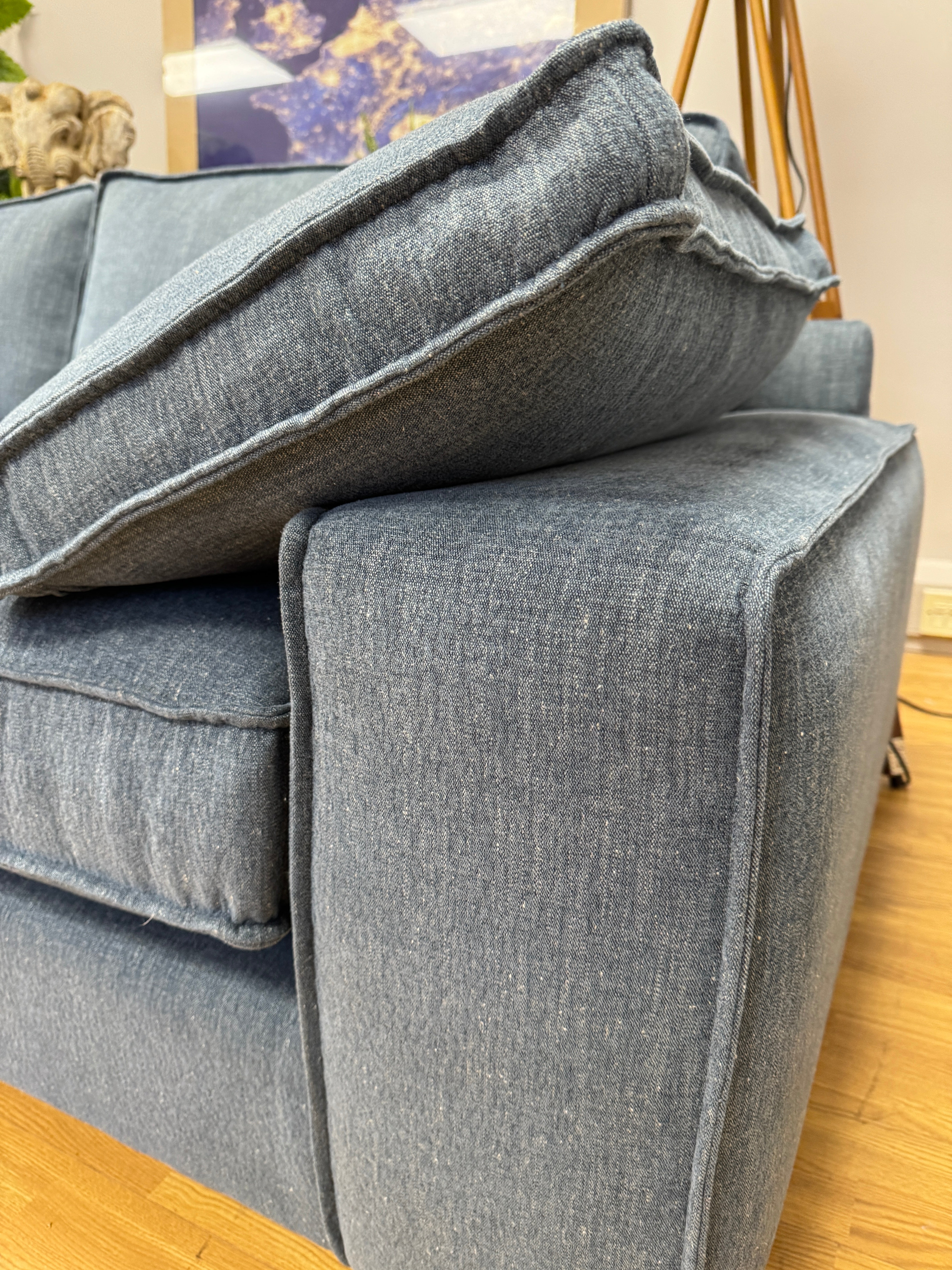 Aspen split 4 seater sofa in Kingham Wave (denim blue) washed weave fabric