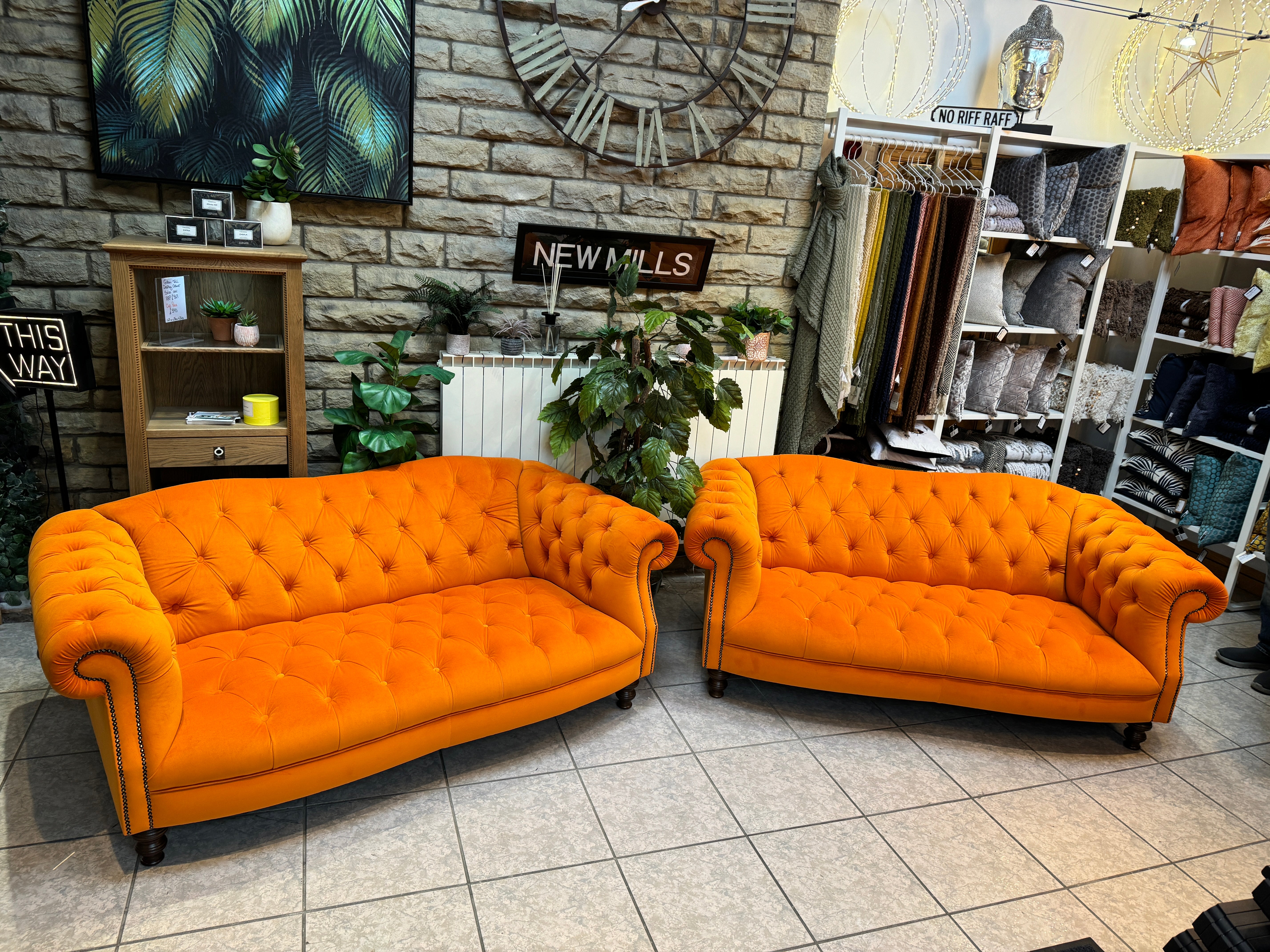 Oscar 2 Seater Sprung Back Chesterfield style Sofa in Pumpkin orange velvet