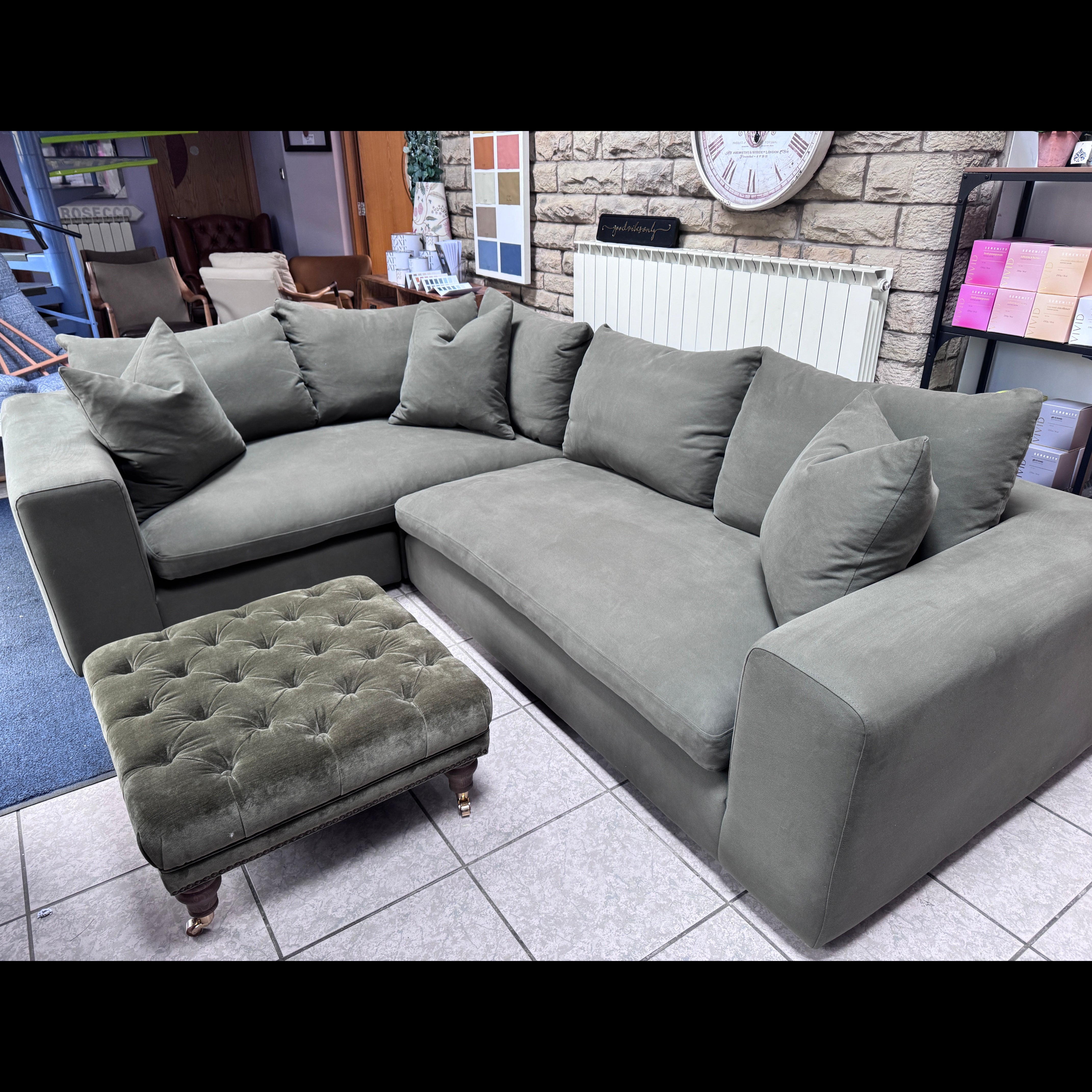 Big Easy large left facing 3 piece corner sofa in Potted Plant green twill fabric