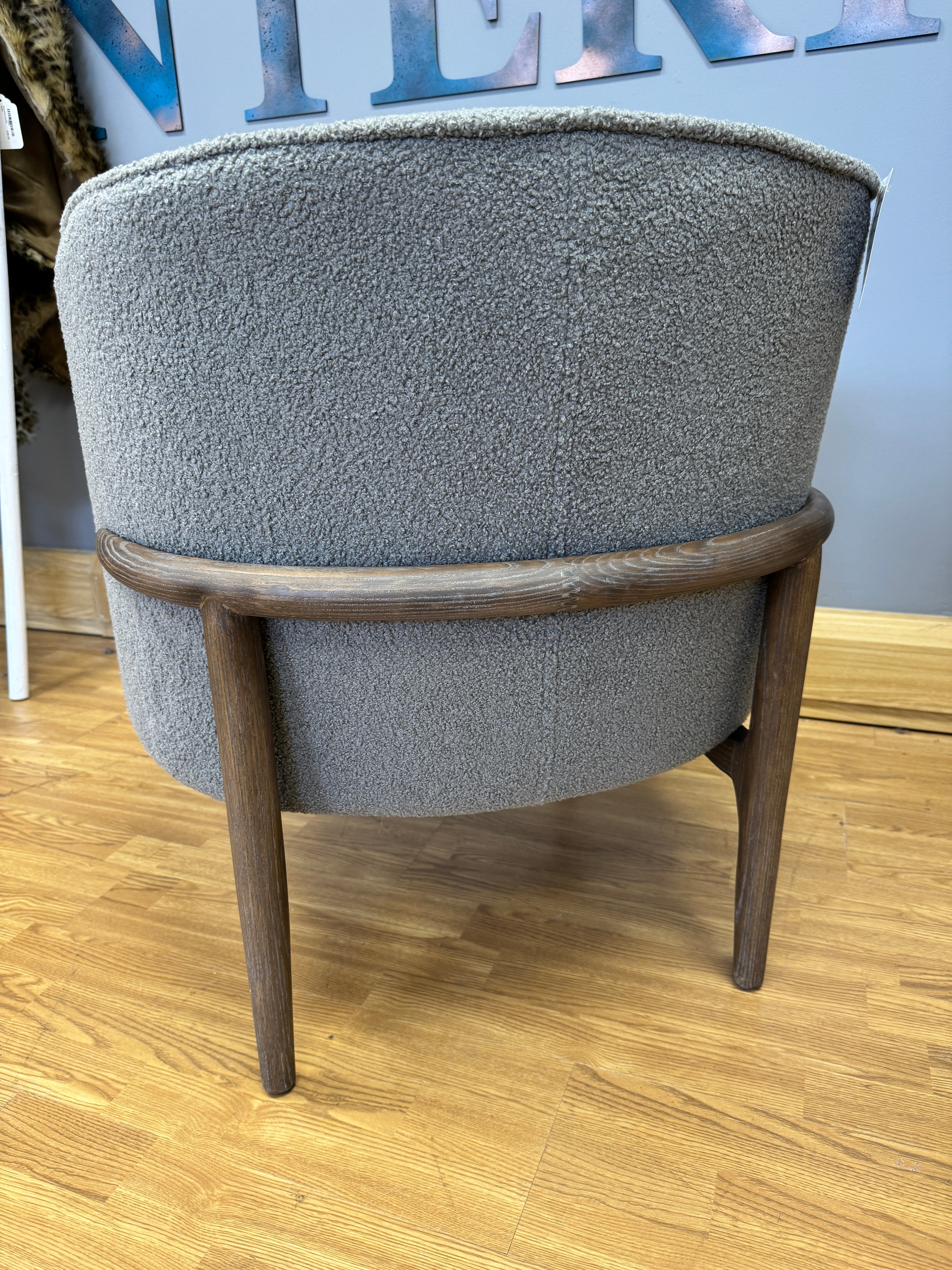 Flexure accent chair with grey boucle ash wooden frame