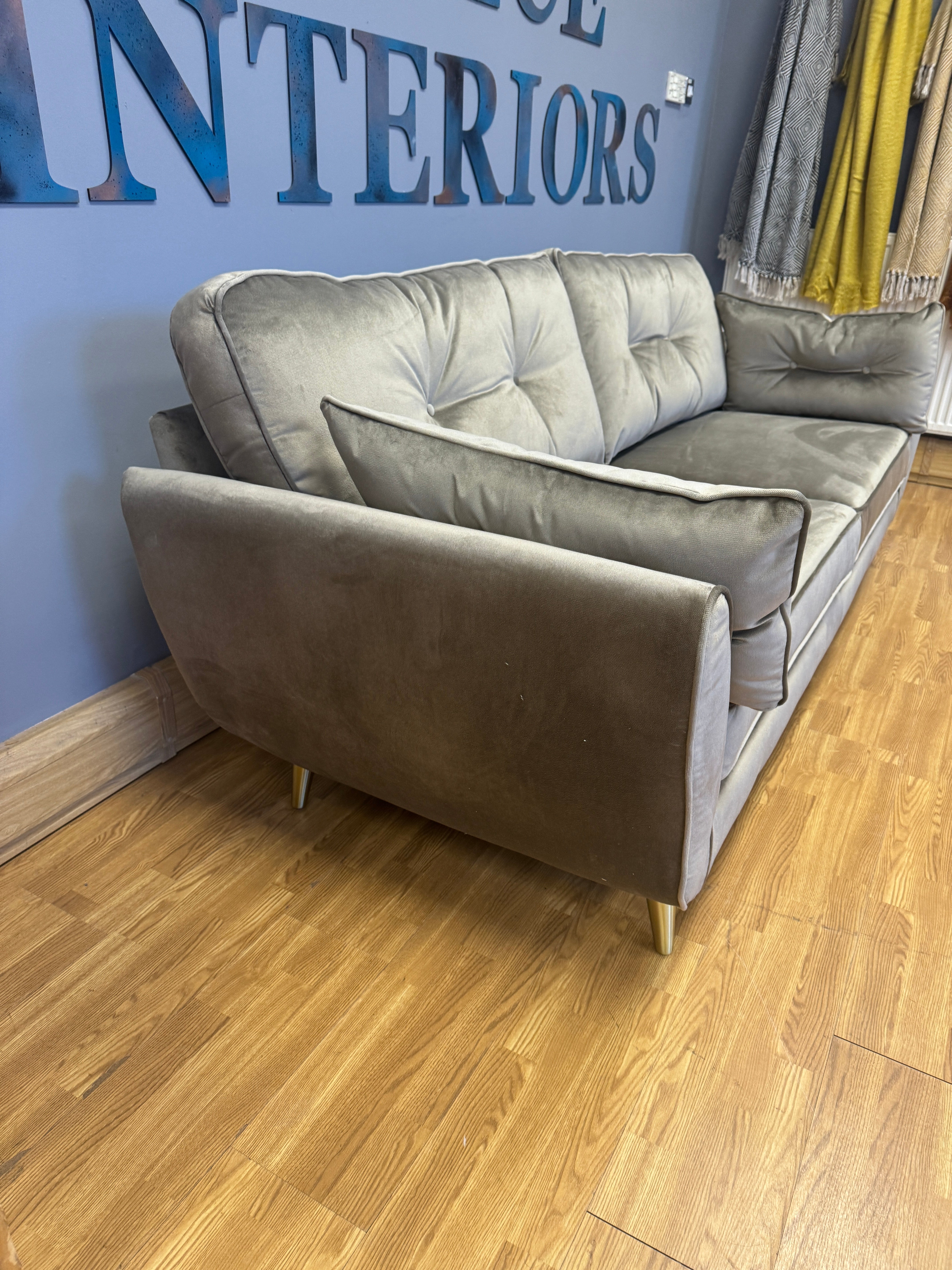 French Connection Zinc large 4 seater standard back sofa in Malta taupe velvet